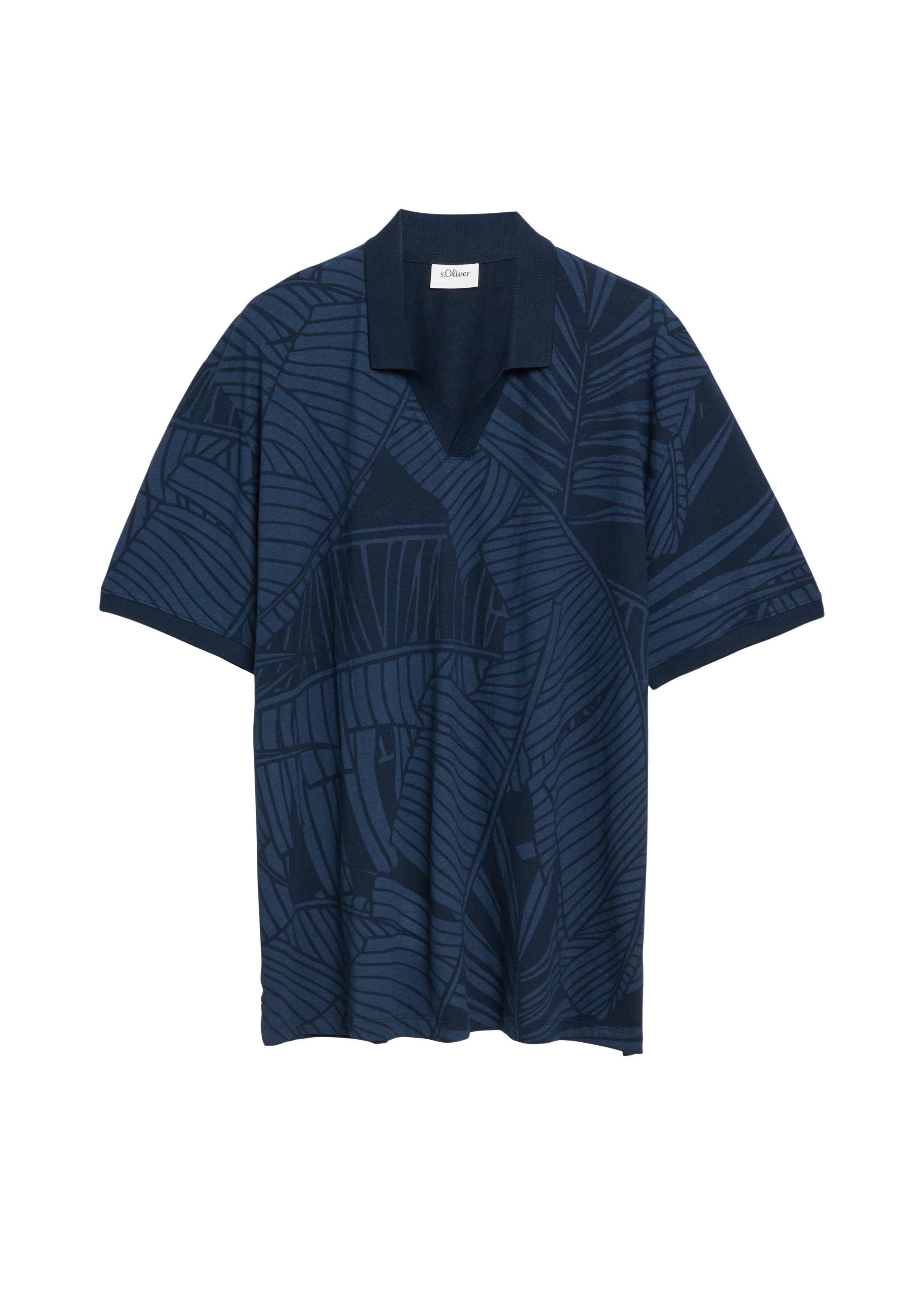s.Oliver Kurzarmshirt Polo-Shirt Print-Poloshirt aus Baumwoll-Leinen-Mix
