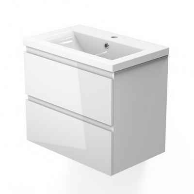 duschspa Waschtisch Badmöbel Set 50/60 cm Hochglanz Weiß, Hängeschrank