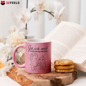 22Feels Tasse Ja Ich Will Hochzeit Geschenk Paar Braut Bräutigam Gastgeschenk Frauen, Keramik, Glitzertasse, Made in Germany