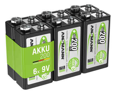 ANSMANN AG Akku 9V 200mAh E-Block NiMH 1,2V – 1000x wiederaufladbar (6 Stück) Akku