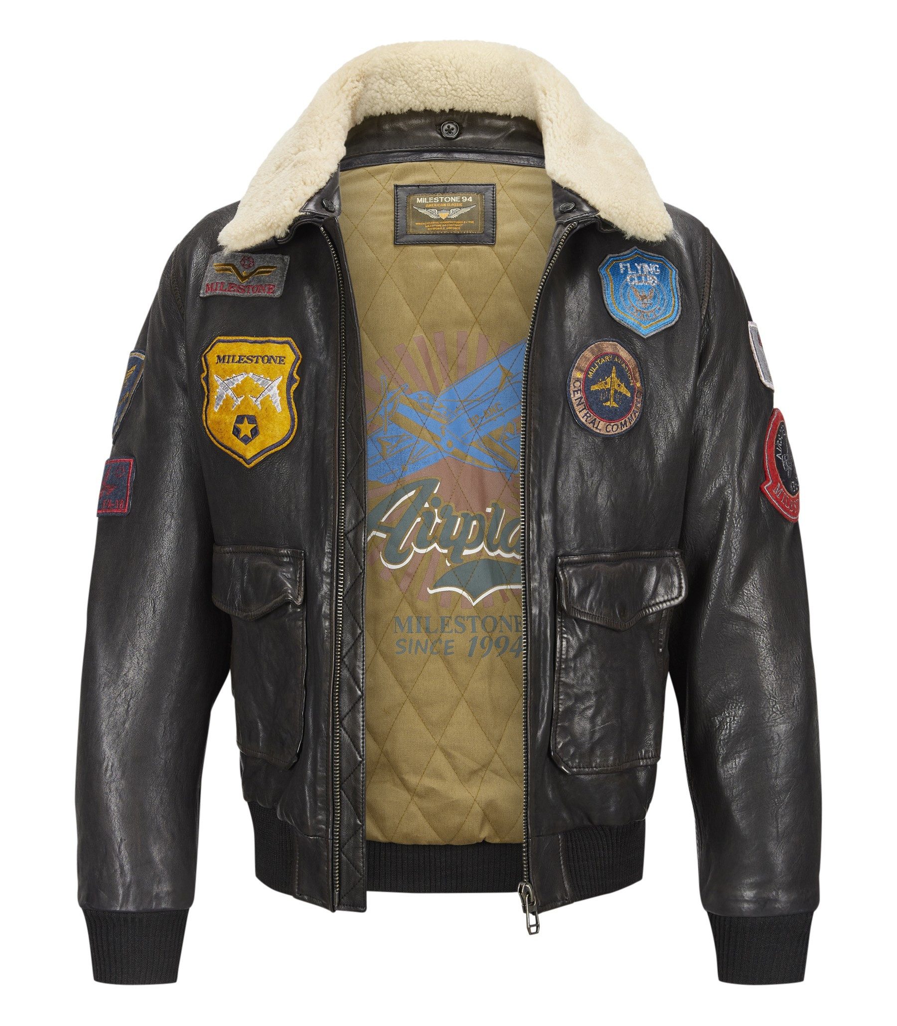 Milestone Lederjacke MSMatti Herren Fliegerjacke mit abnehmbarem Fellkragen