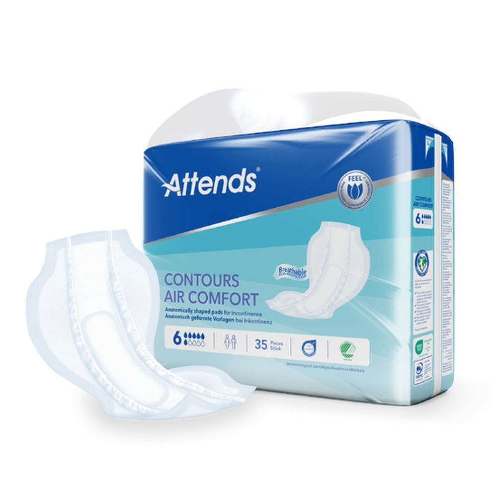 Attends GmbH Inkontinenz-Einlage Attends Contours Air Comfort 6, 6 von 10, 140-St., Saugstärke 6/10, 58 x 17,5 cm, Air Comfort, für Fixierhose