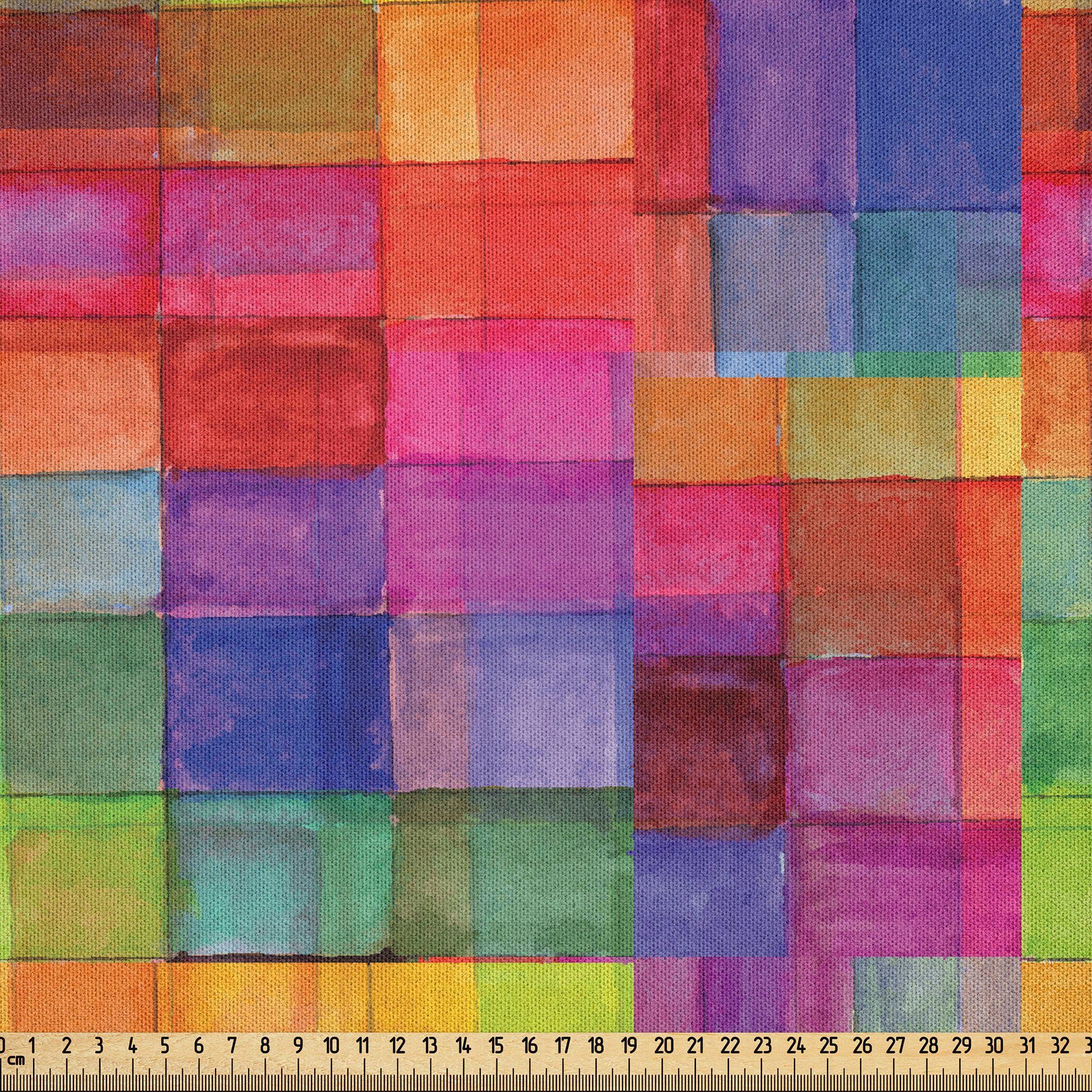 Abakuhaus Stoff DIY Bastler Stoff für Dekorationszwecke, Abstrakt Regenbogen-Farben-Quadrate