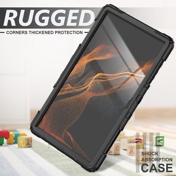 Wigento Tablet-Hülle Für Galaxy Tab S9 Ultra / S8 Ultra Outdoor Hybrid Schwarz 360 Grad