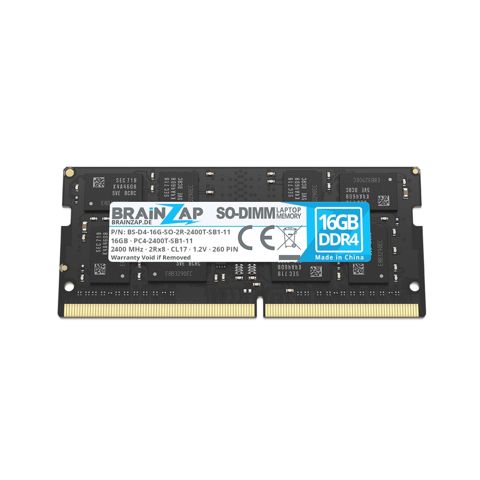 BRAINZAP 16GB RAM PC4-2400T-SB1-11 SO-DIMM Laptop-Arbeitsspeicher (2400 MHz, CL17, 2Rx8, Non-ECC, Unbuffered, für Notebooks - Intel und)