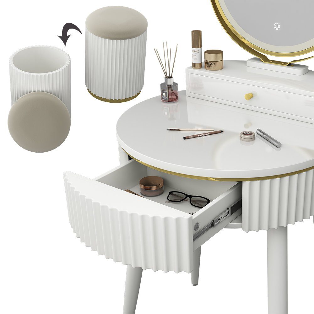 Vicco Schminktisch Gesa, Weiß, 60 cm mit LED-Spiegel in 3 Weißtönen, Dimmbar