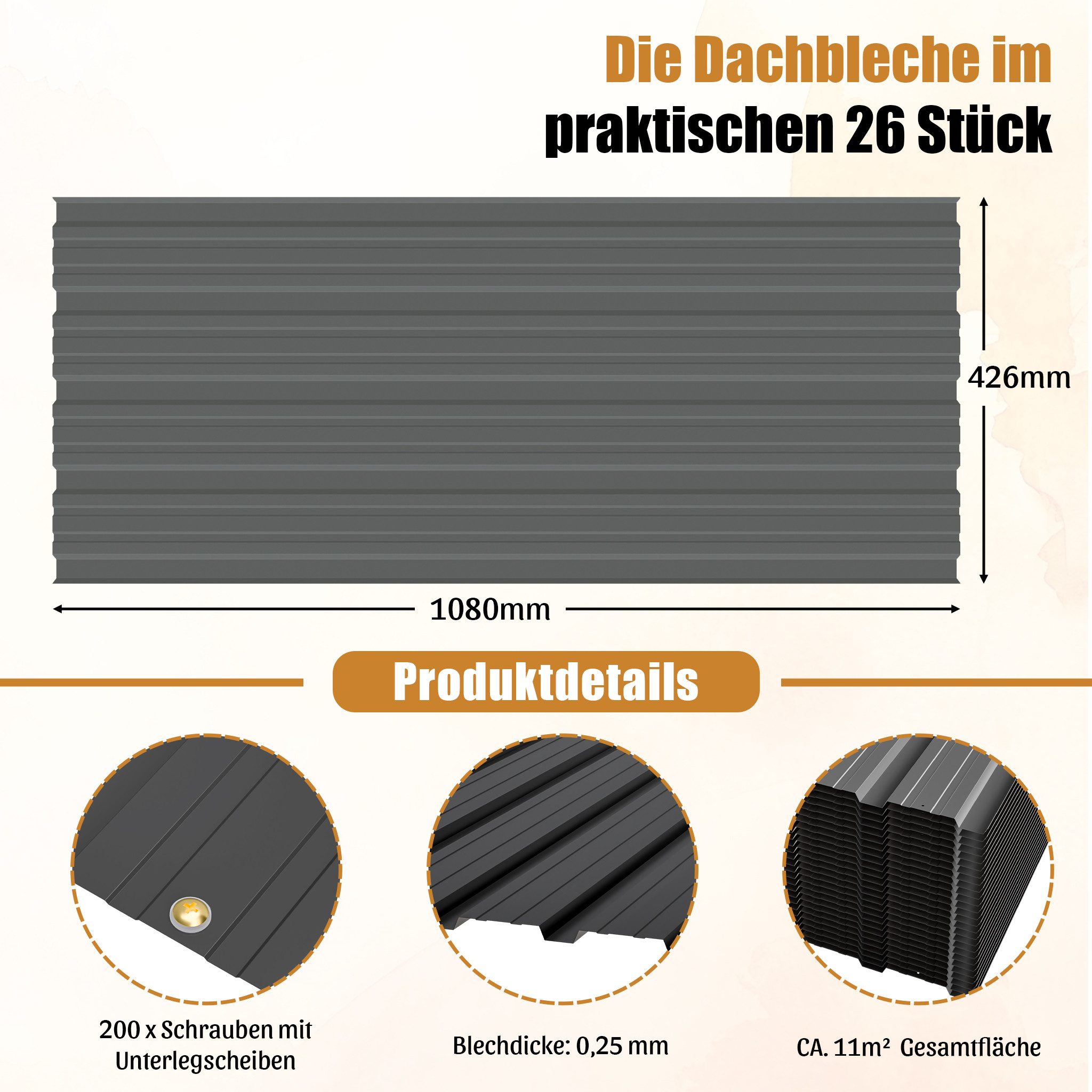 GIHAUVIA Trapezblech Blech Metall Dachblech Dach Platten Stahlblechdachplatten., (26-St) – Bild 2 von 5