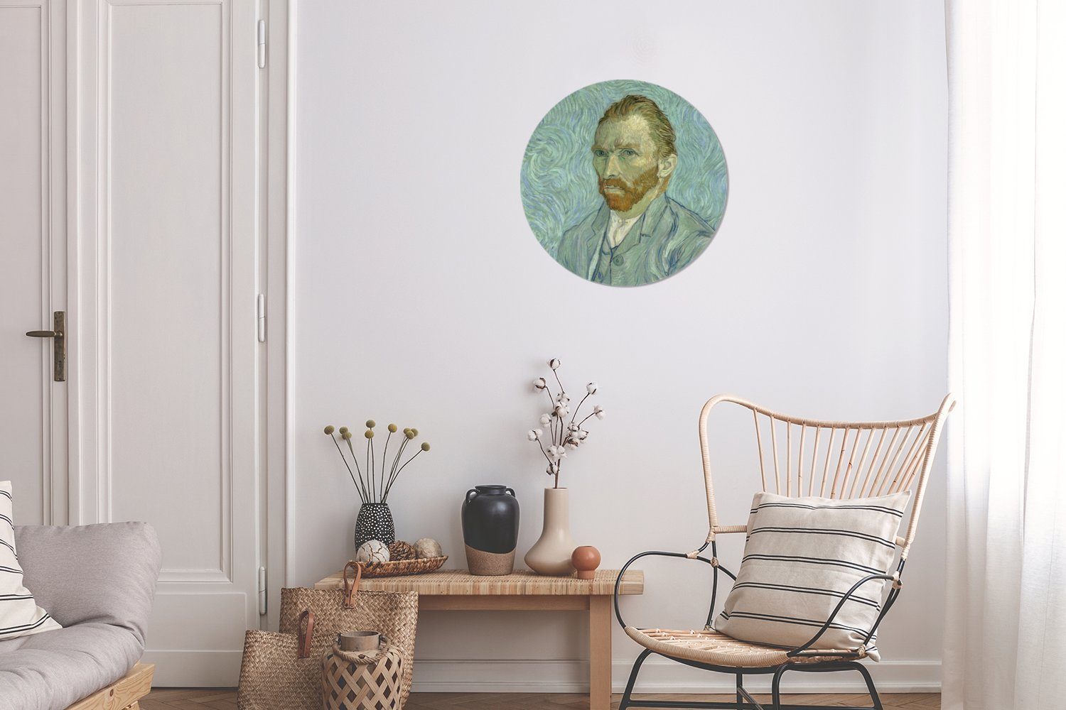 Wohnzimmer Gemälde von (1 MuchoWow - van St), Kinderzimmer, Gogh Tapetenaufkleber, Selbstporträt Rund, Wandsticker für Tapetenkreis Vincent