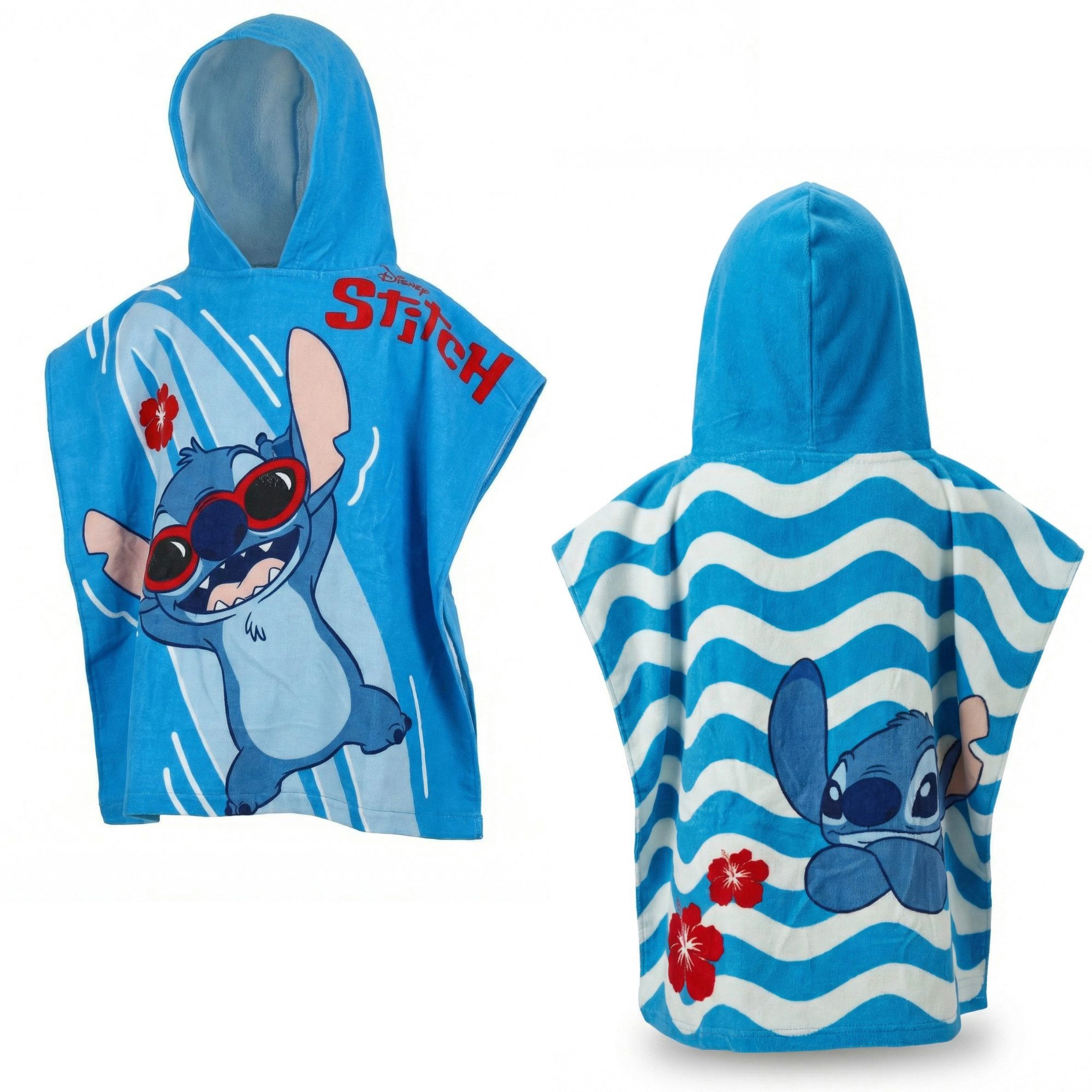 Disney Badeponcho Disney Lilo Stitch Kinder Mikrofaser Poncho Badeponcho 55x110 cm, 55 cm, Polyester, Kapuze, Pull-On