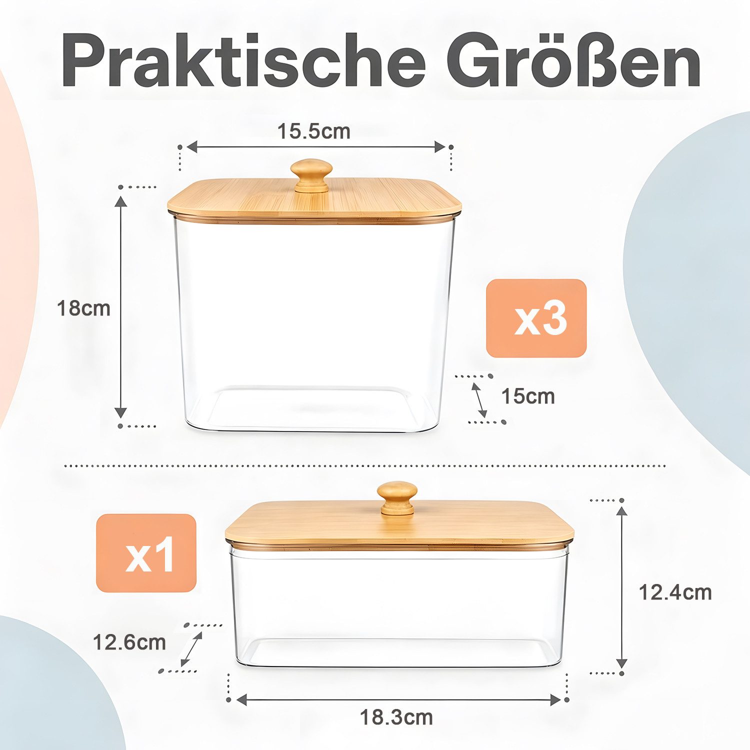 SURFOU Aufbewahrungsdose 4 Stück Waschmittelbox Wäsche Pods Behälter mit Löffeln (Waschpulver Aufbewahrungsbox mit Bambusdeckel), Waschmittel Aufbewahrung für P – Bild 2 von 5