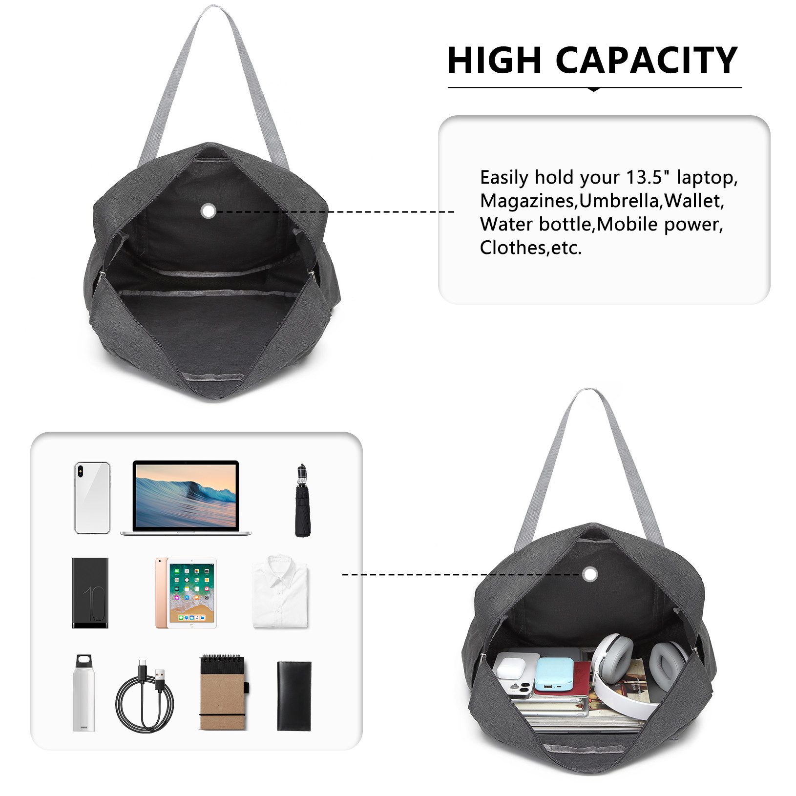 KONO Reisetasche Faltbare Wasserdichte Reisehandtasche – Für A4, 13,5“ Laptops & Reisen