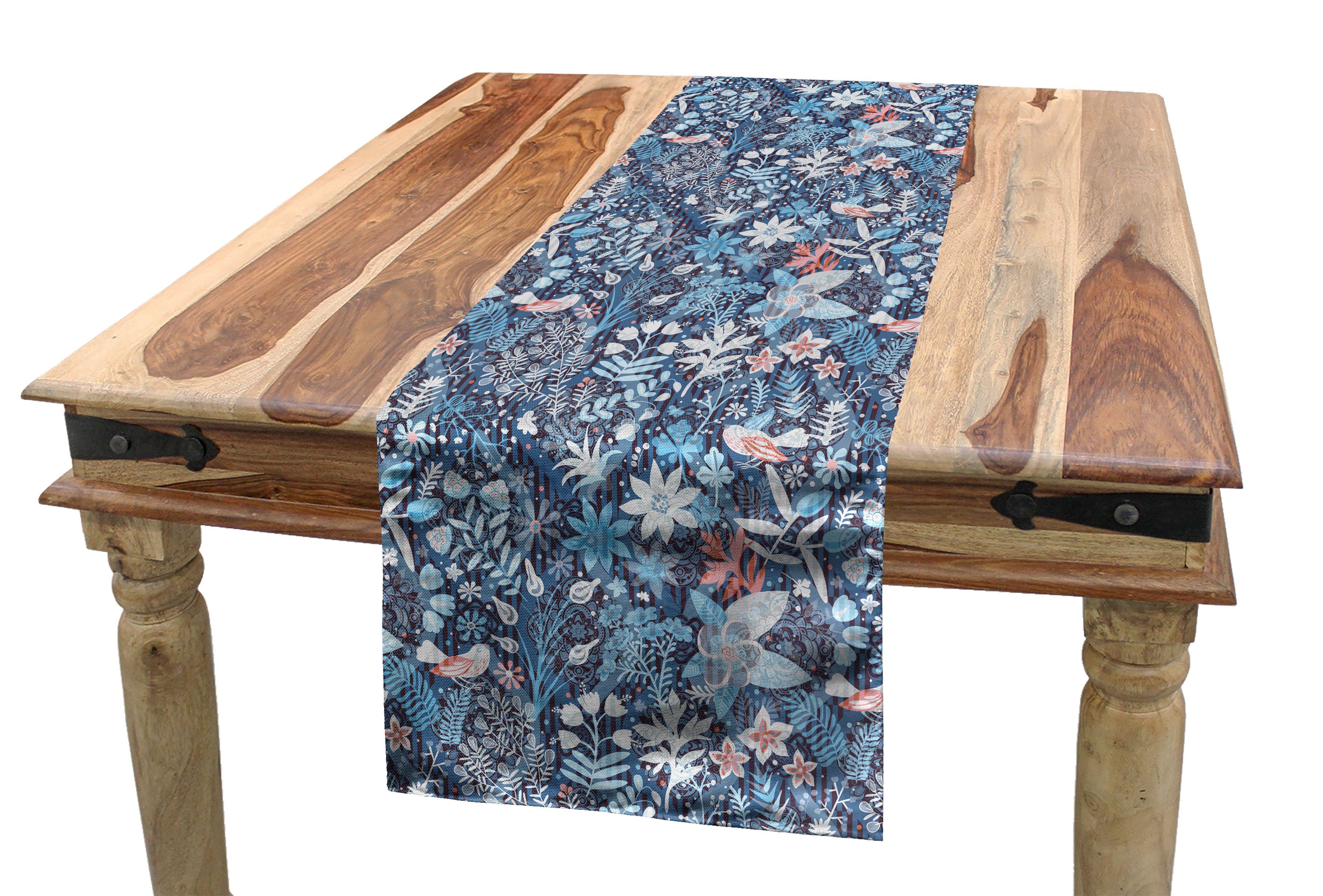Abakuhaus Tischläufer Esszimmer Küche Rechteckiger Dekorativer Tischläufer, Jacobean Oriental Blütenblätter auf Streifen