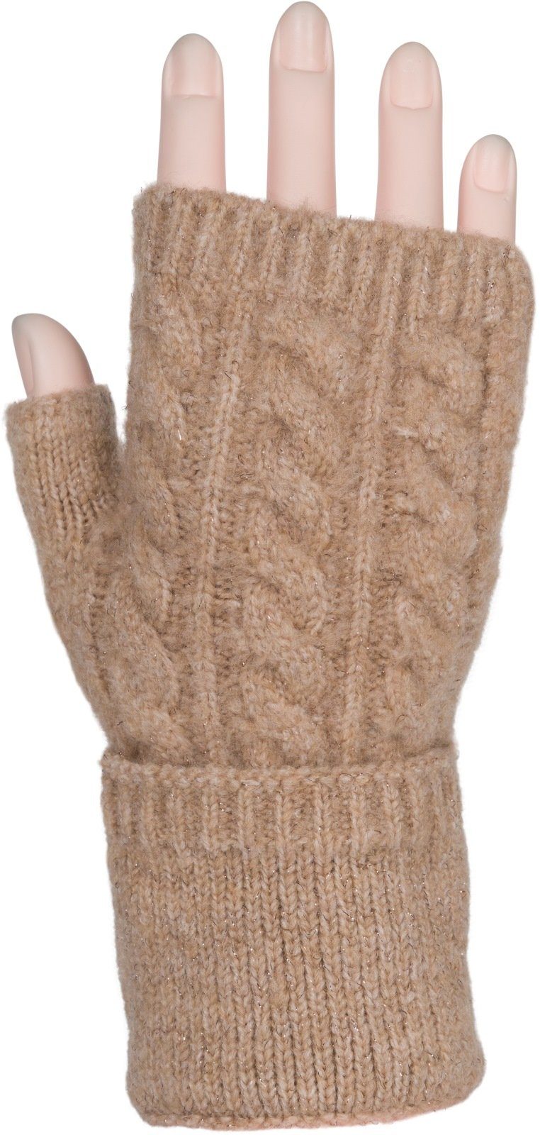 Strickhandschuhe Zopfmuster styleBREAKER Fingerlose Strickhandschuhe Braun