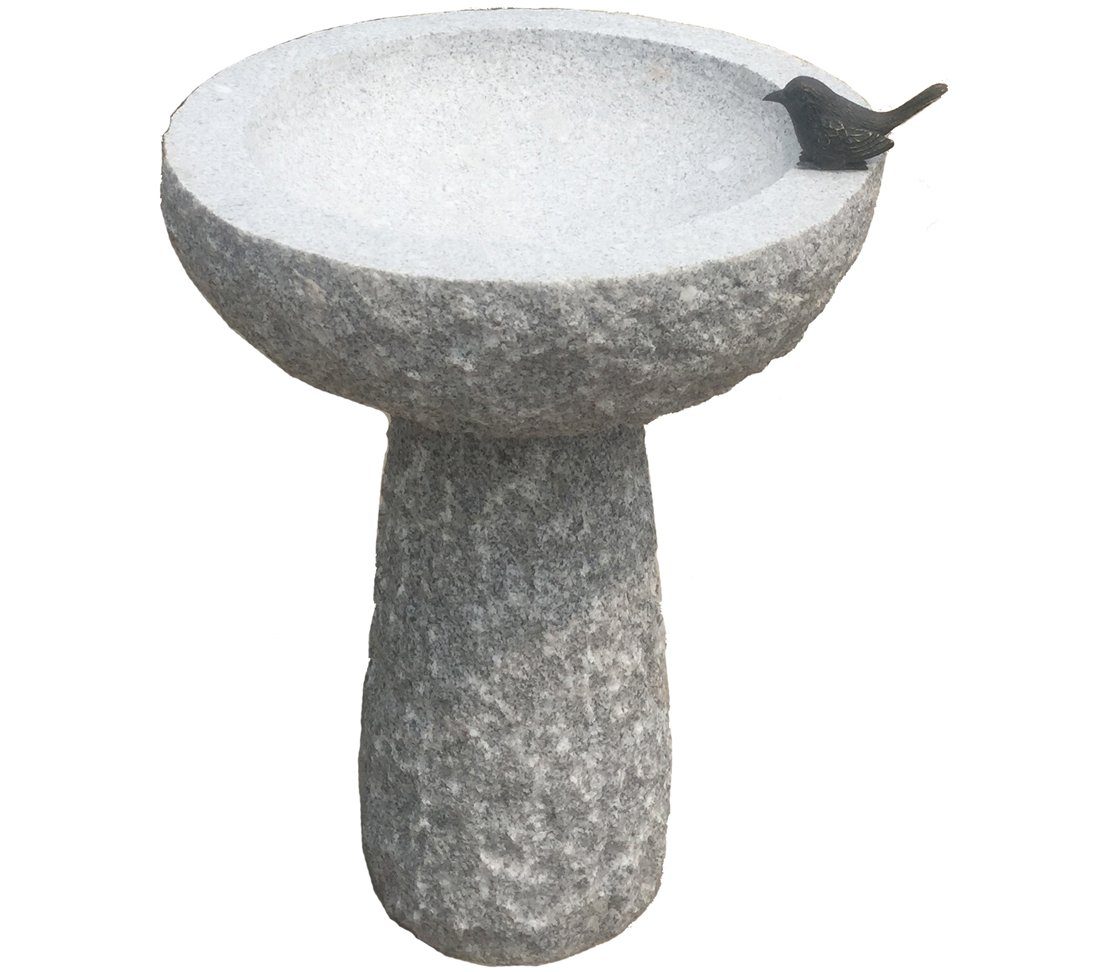 Dehner Vogeltränke Vogelbad mit Sockel, Ø 42 cm, Höhe 57 cm, Granit / Bronze