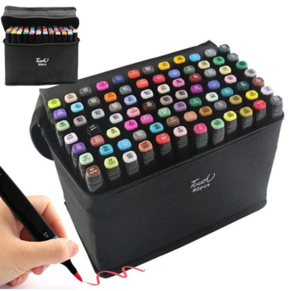 VERK GROUP Malstift Alkoholmarker Set 80 Farben mit Etui – Doppelseitige Twin Marker