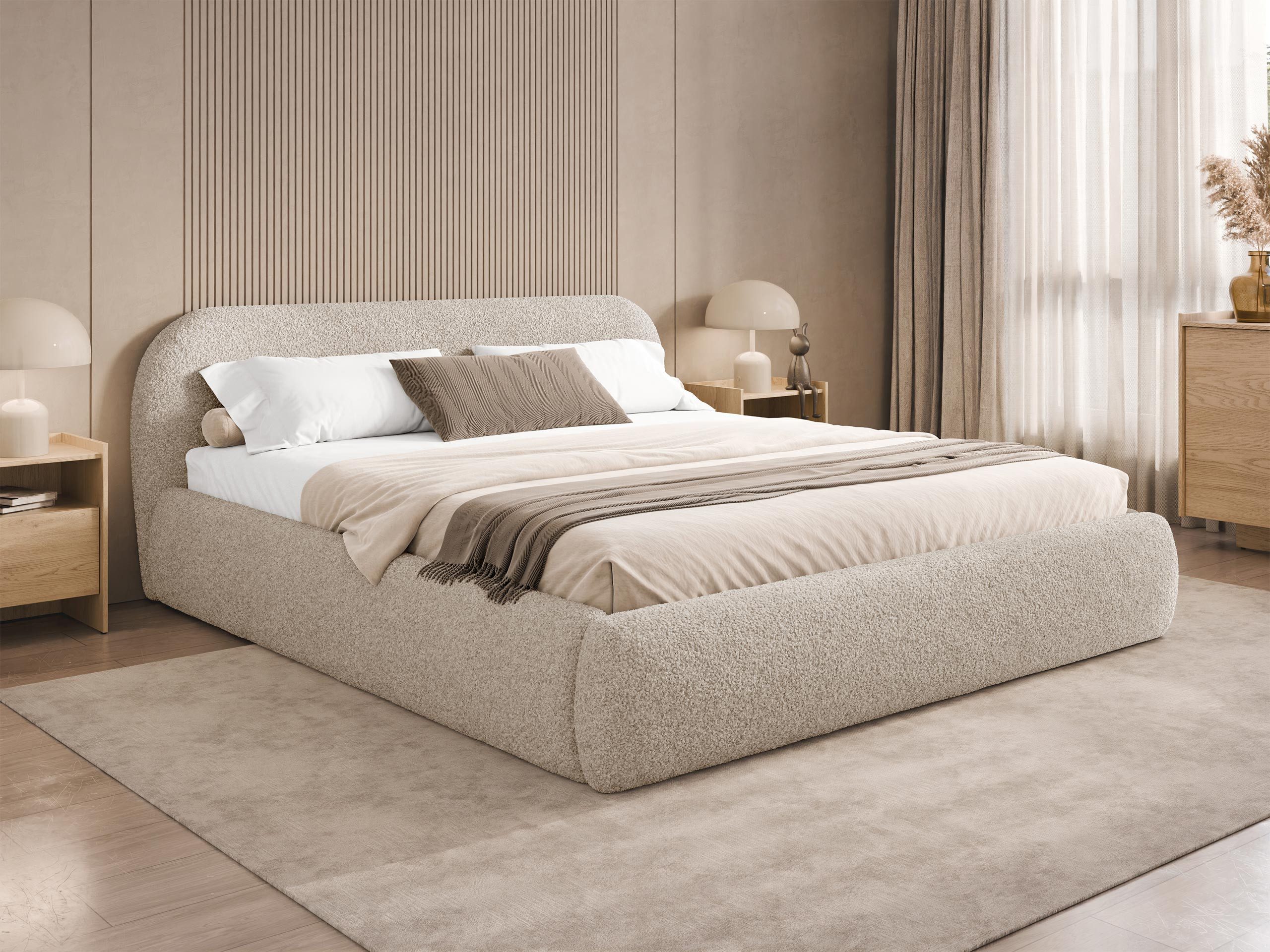 MIRJAN24 Polsterbett Talori (mit Bettkasten), Leistenlattenrost, Kopfteil, 140/160/180x200 cm, Boucle
