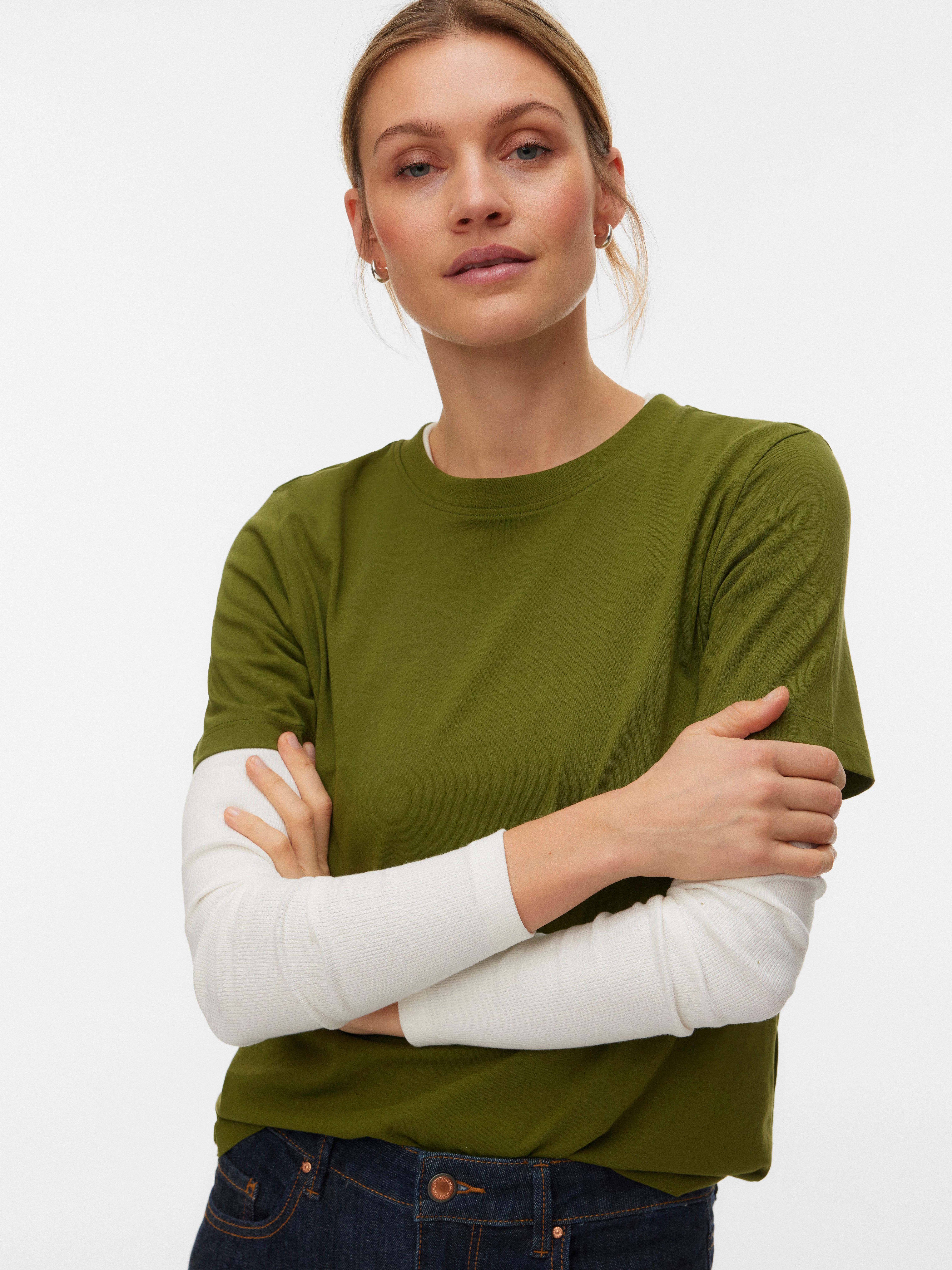 Vero Moda Kurzarmshirt VMPAULINA SS T-SHIRT GA JRS NOOS Baumwolle, regular fit