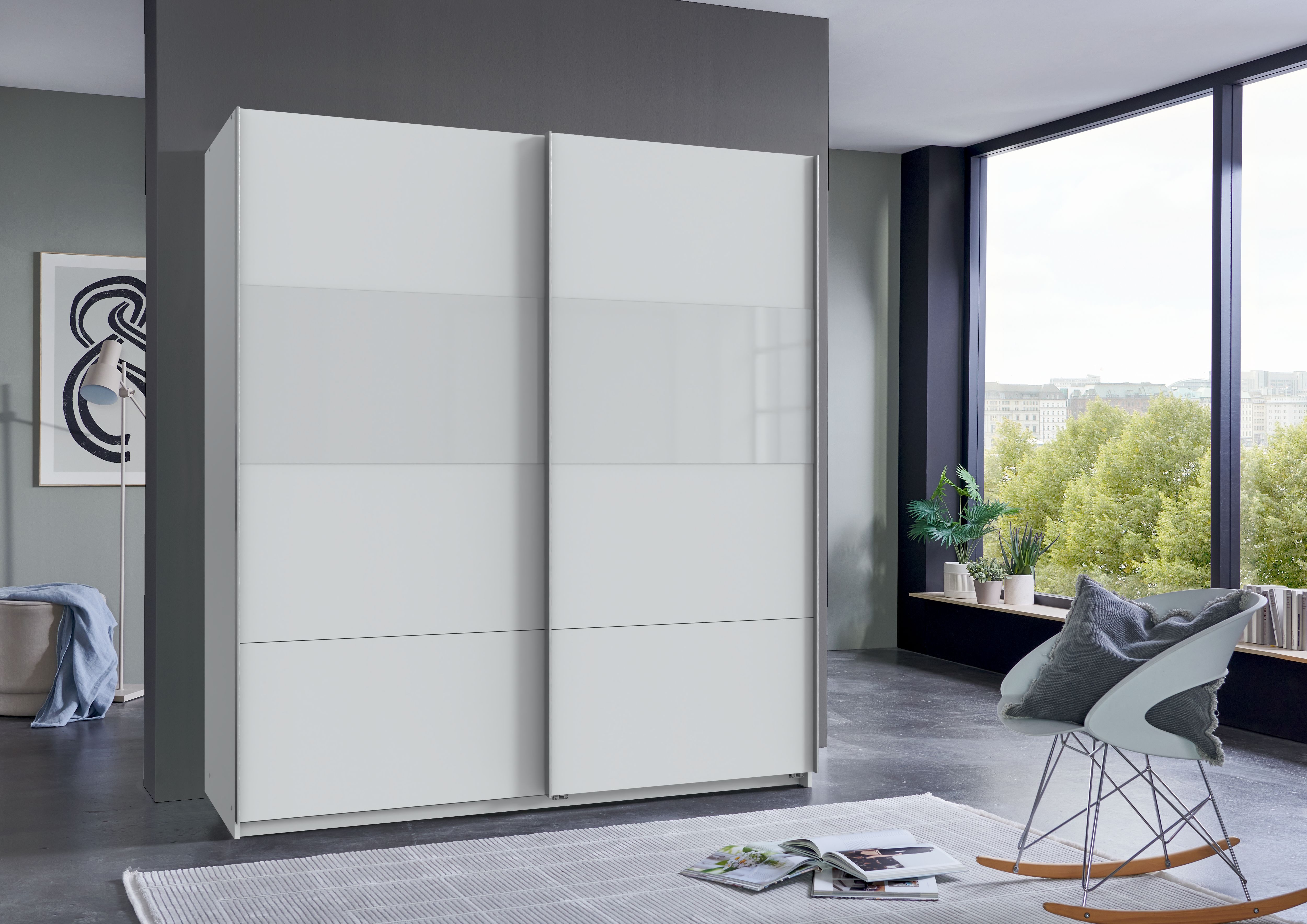 Wimex Schwebetürenschrank Bramfeld Kleiderschrank mit Glaselementen und zusätzlichen Einlegeböden