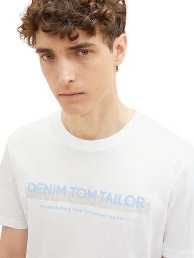 mit T-Shirt white Logofrontprint TAILOR Denim TOM