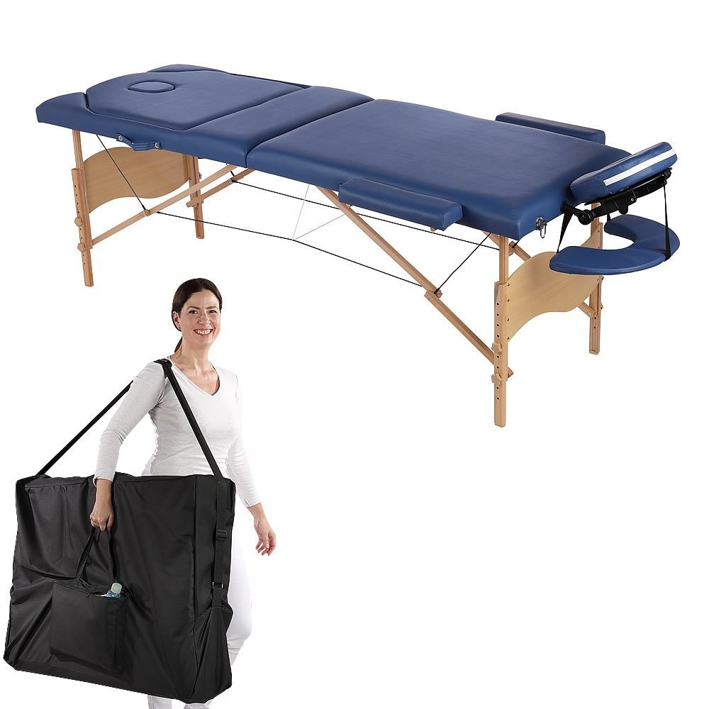 Feel2Home Massageliege Massagetisch Holz 3 Zonen klappbar, 9-stufig verstellbar, mit Tasche (Komplett Set, Liege mit Transporttasche), einfacher Transport