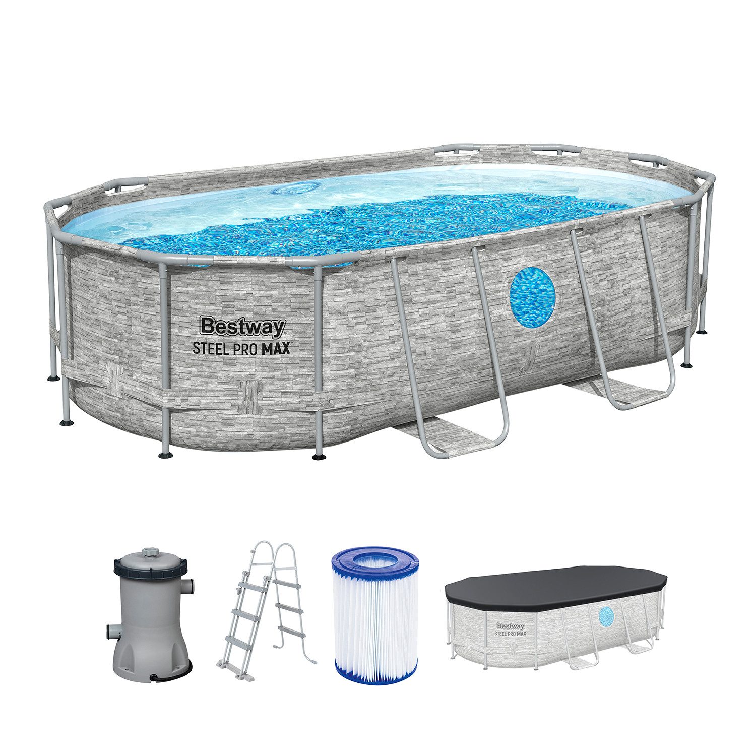 Bestway Framepool Steel Pro MAX Splashview (cm), 2 integrierte Bullaugen in den Poolwänden