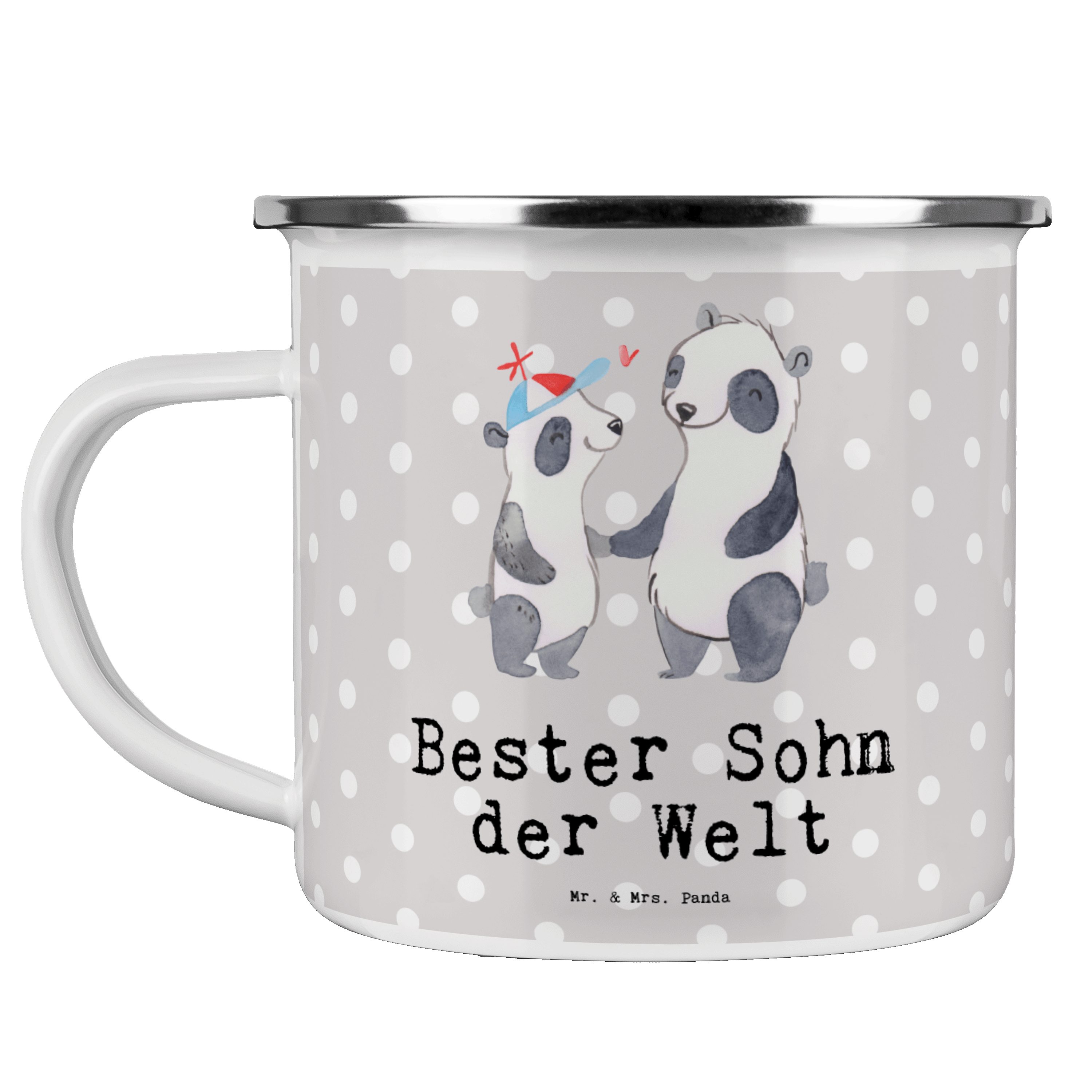 Mr. & Mrs. Panda Becher Panda Bester Sohn der Welt - Grau Pastell - Geschenk, Geschenktipp, F, Emaille