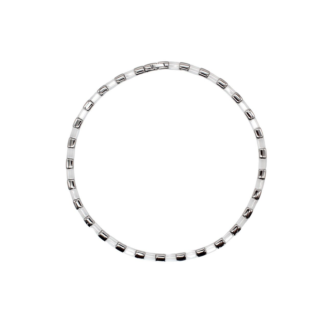 Collier Collier Halskette aus weißer Keramik / glänzenden Edelstahl Damenkette