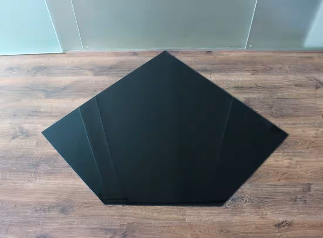 ECOfoxx Bodenschutzplatte Fünfeck 125x125cm schwarz - Funkenschutzplatte Kaminbodenplatte, Form: Fünfeck / Diamant, ohne Silikondichtung, Glas schwarz 1250x1250mm