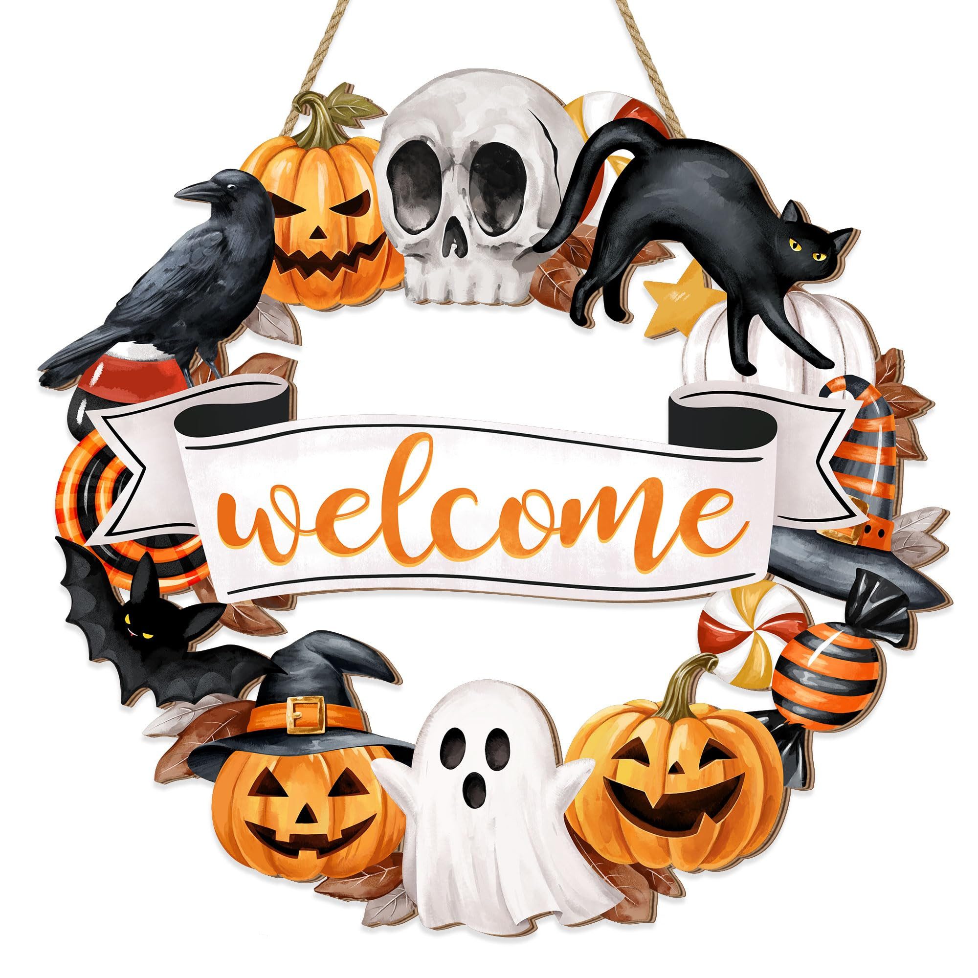 Agger Hängedekoration Halloween Tür Hängedekoration, Kürbis-Skelett Türschild, Halloween Dekorationshängedekoration, Halloween Partyzubehör