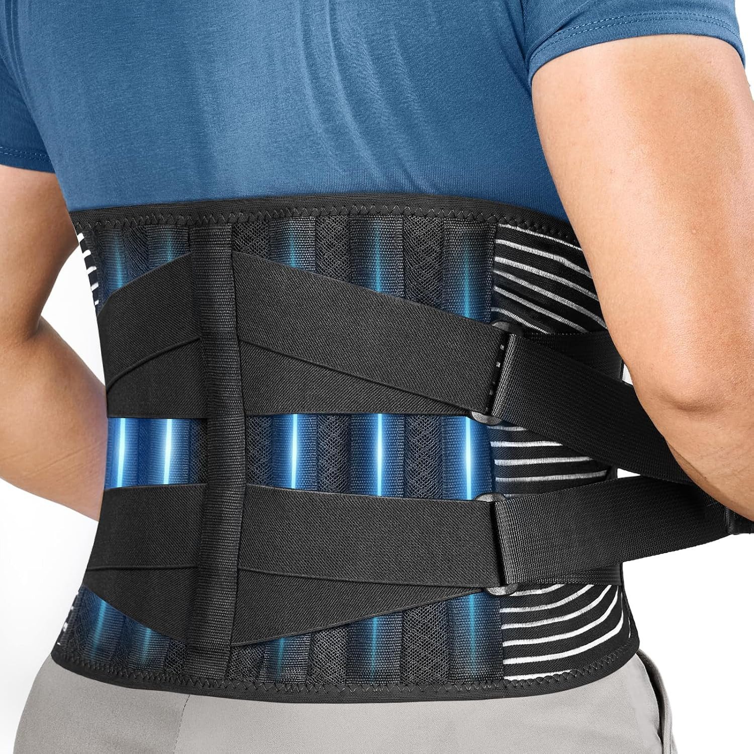 pedete Rückenbandage Rückenstützgürtel mit 6 Metallstützen Lendenwirbelstütze (Höhe 21 cm Rutschfester Silikongürtel, hautfreundliches und atmungsaktives Gewebe, für die Rückenmuskulatur und zur Haltungskorrektur, Schmerzen lindern), Geeignet für Büro-, Fitness-, Gartenarbeiter, ältere Menschen, Frauen