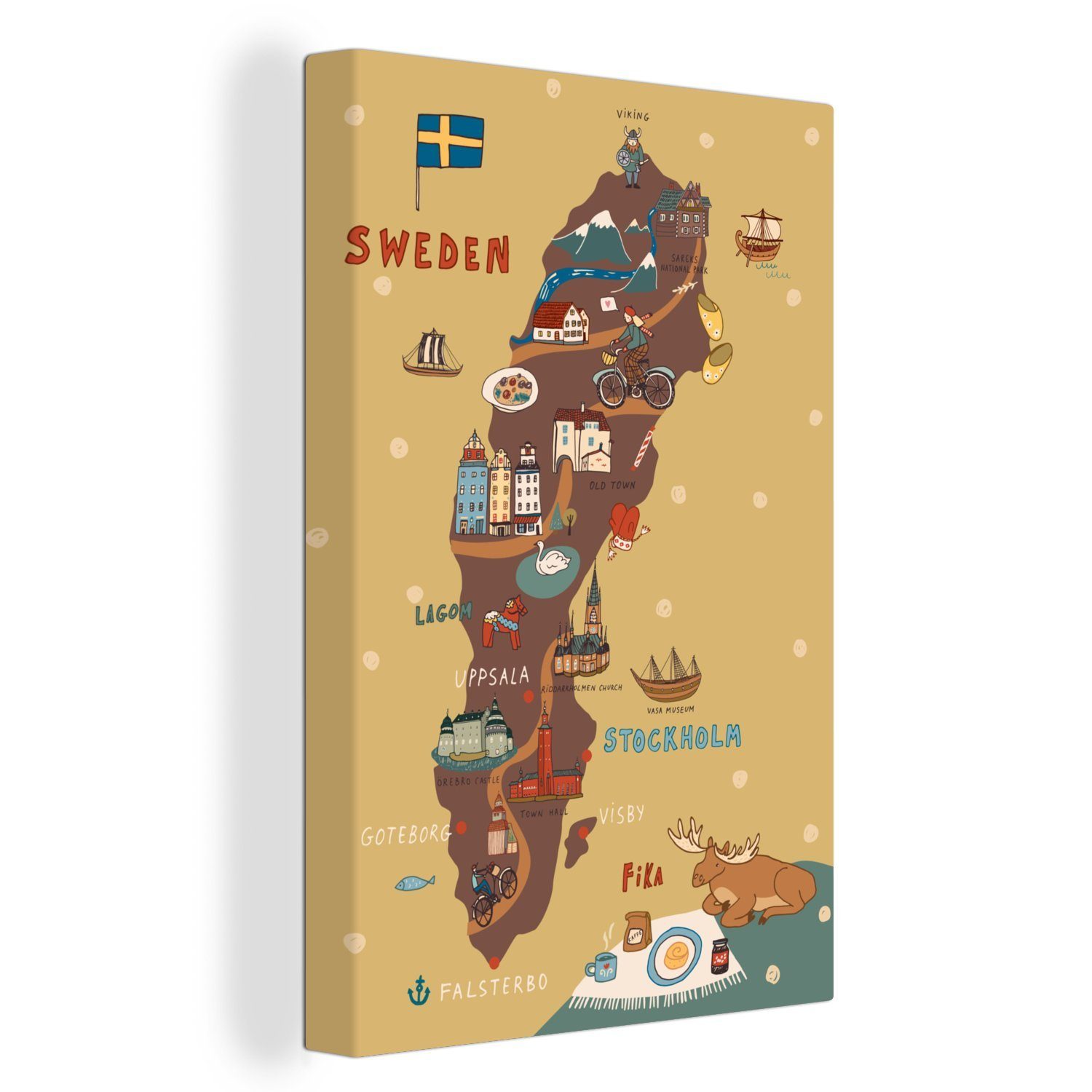 OneMillionCanvasses® Leinwandbild Illustration Skandinavien mit der Karte v günstig online kaufen