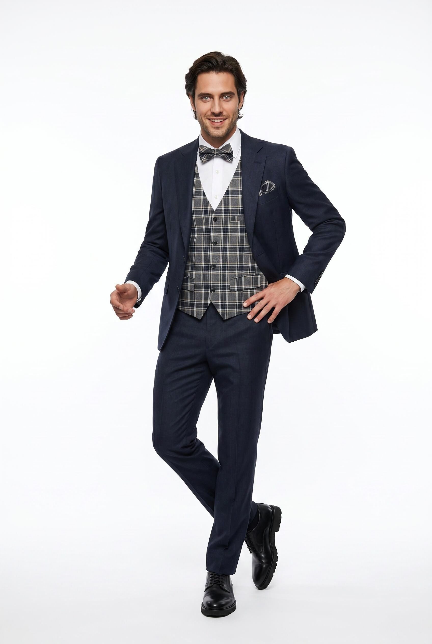 REAL GUYS by J.PLOENES Karoweste (3-tlg) Set mit Weste mit passender Schleife und Einstecktuch