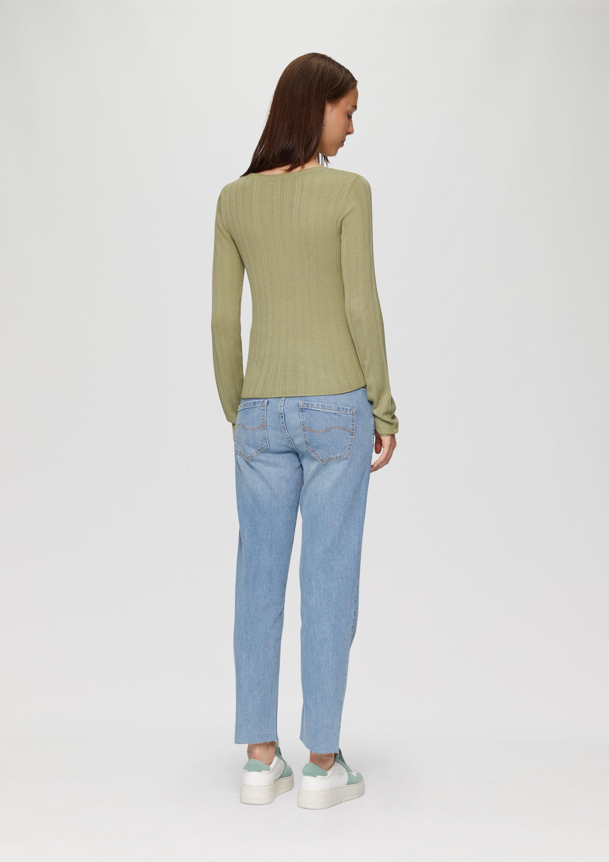 QS Longpullover Strickpullover Gerippter Feinstrickpullover aus Viskosemix