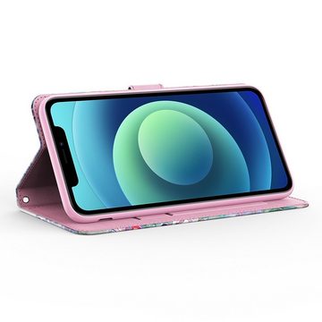 CLM-Tech Handytasche für Samsung Galaxy A15 5G Hülle Tasche aus Kunstleder Klapphülle (Baum rosa weiß, Handyhülle Wallet Flip Case Cover Etui), Schutzhülle mit Standfunktion, Kartenfächer, und Magnetverschluss