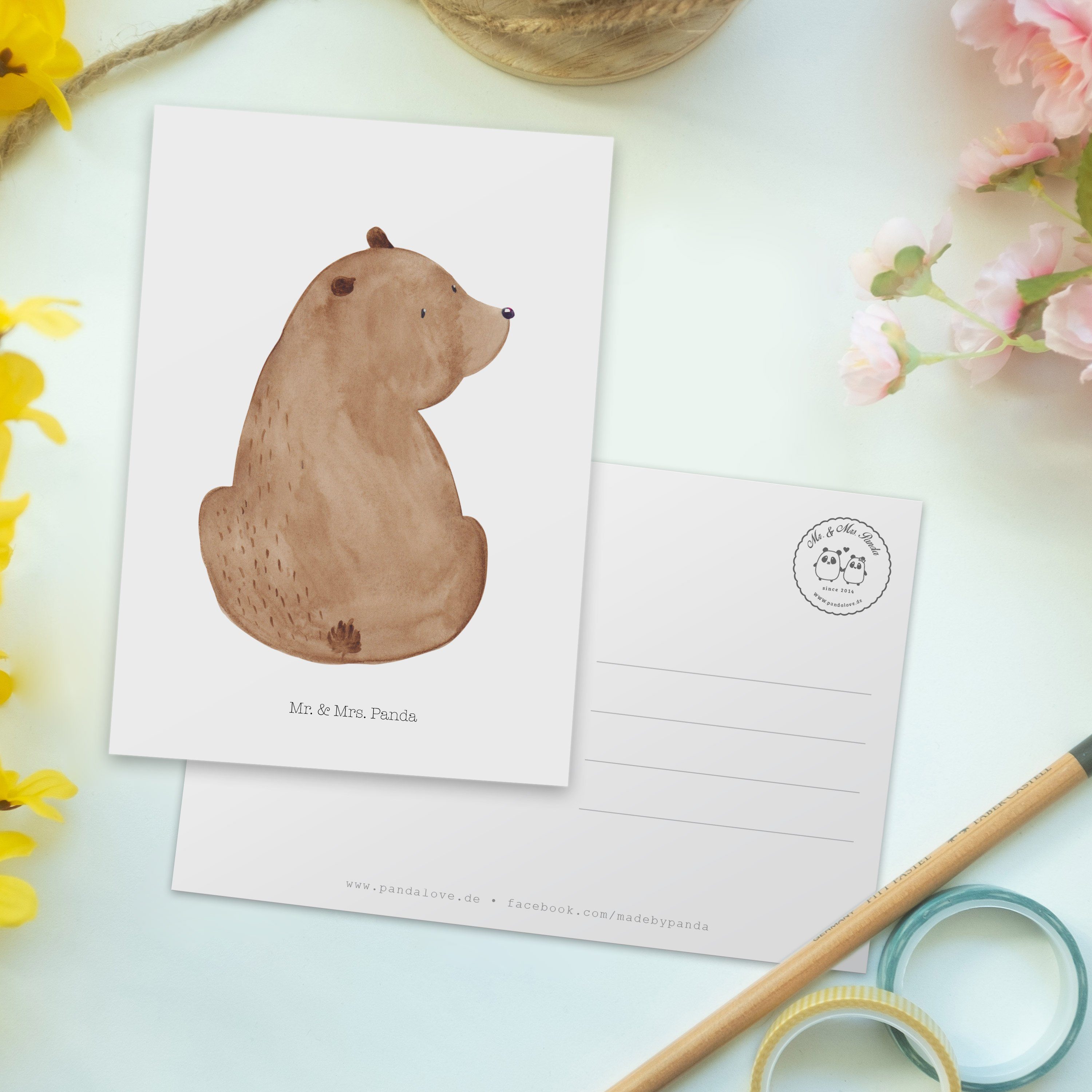 - Panda - Schulterblick Teddy, Bär Einladu Weiß Mr. Postkarte & Geburtstagskarte, Geschenk, Mrs.