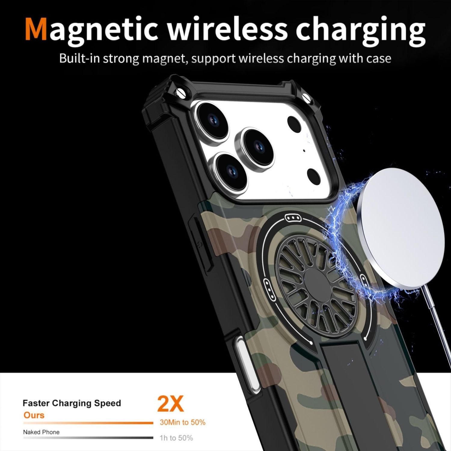 Wigento Handyhülle Für Apple iPhone 17 Pro Camouflage MagSafe Ring Kickstand Hülle Grün, Camouflage MagSafe Hülle mit 360 Grad Kickstand
