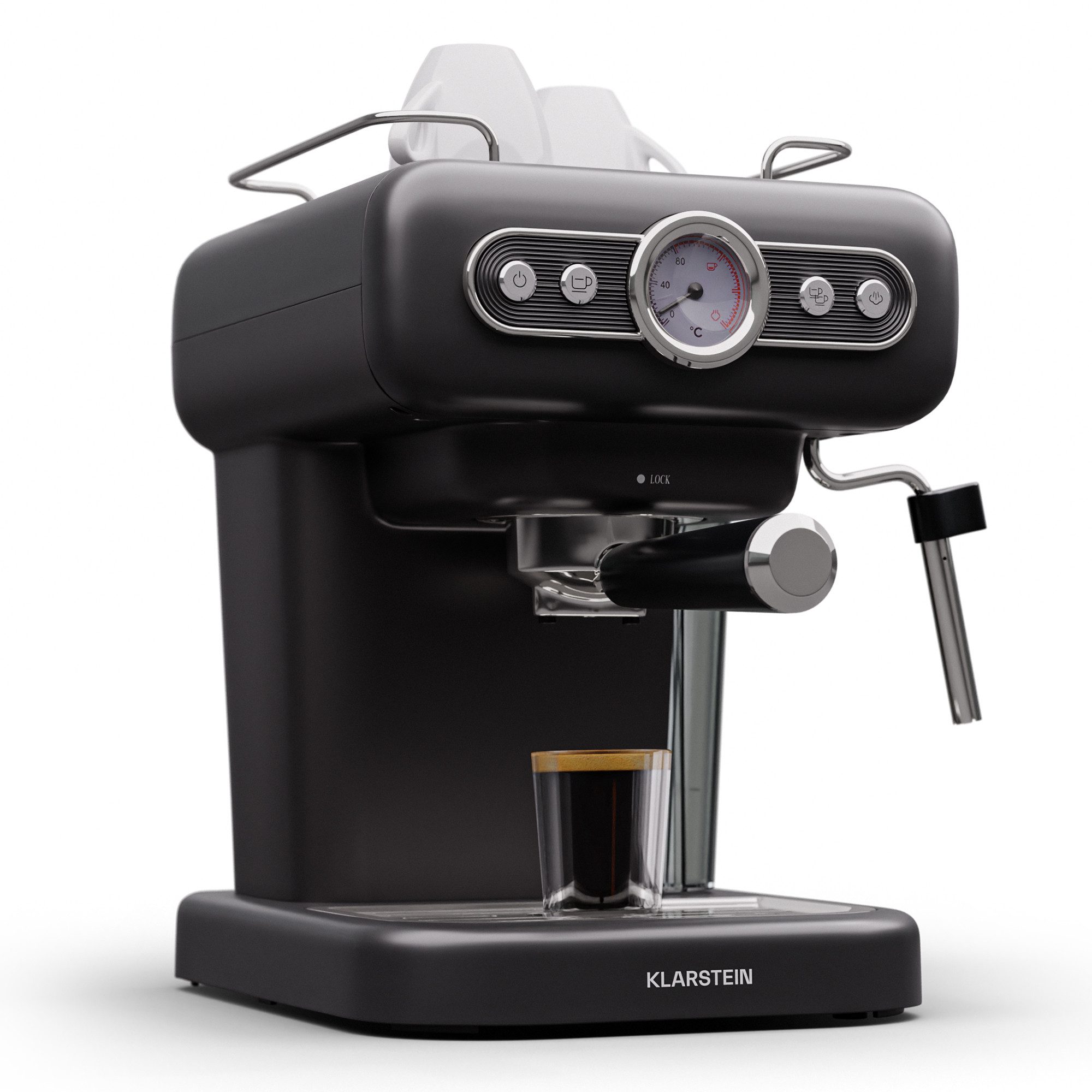 Klarstein Espressomaschine, 1.2l Kaffeekanne, Kaffeemaschine 950 W 19 Bar 2 Tassen