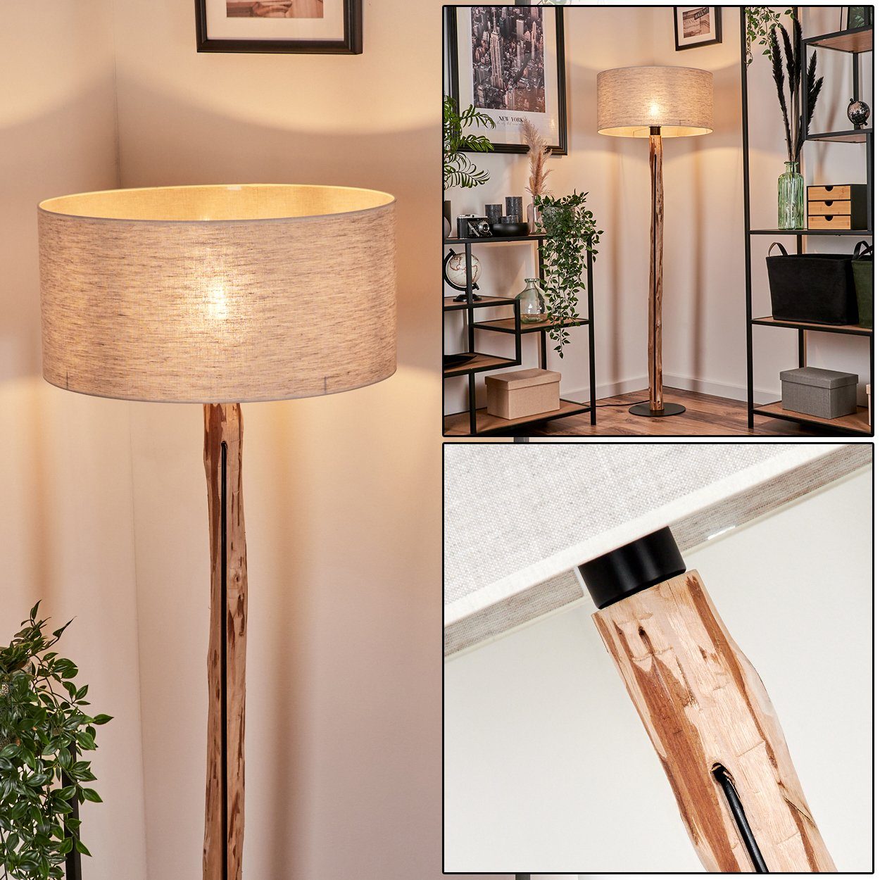 moderne Leuchtmittel Holz/Metall/Stoff aus hofstein rundem Leuchtmittel, E27, ohne mit cm) (50 Natur/Beige, in und Stehlampe 1x Schirm Stehlampe ohne Fußschalter,