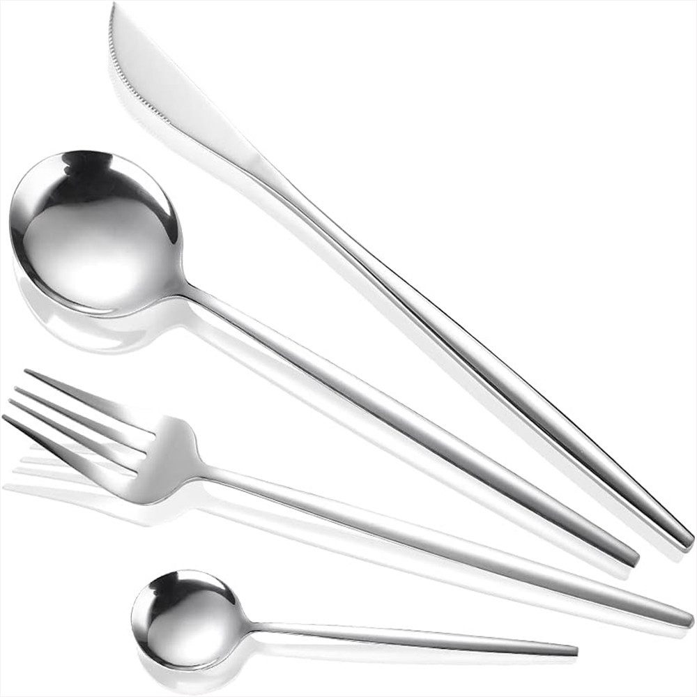 KEENZO Besteck-Set 4 Teilig Essbesteck-Set mit Messer, Gabel Löffel spülmaschinenfest (4-tlg), 1 Personen, Edelstahl