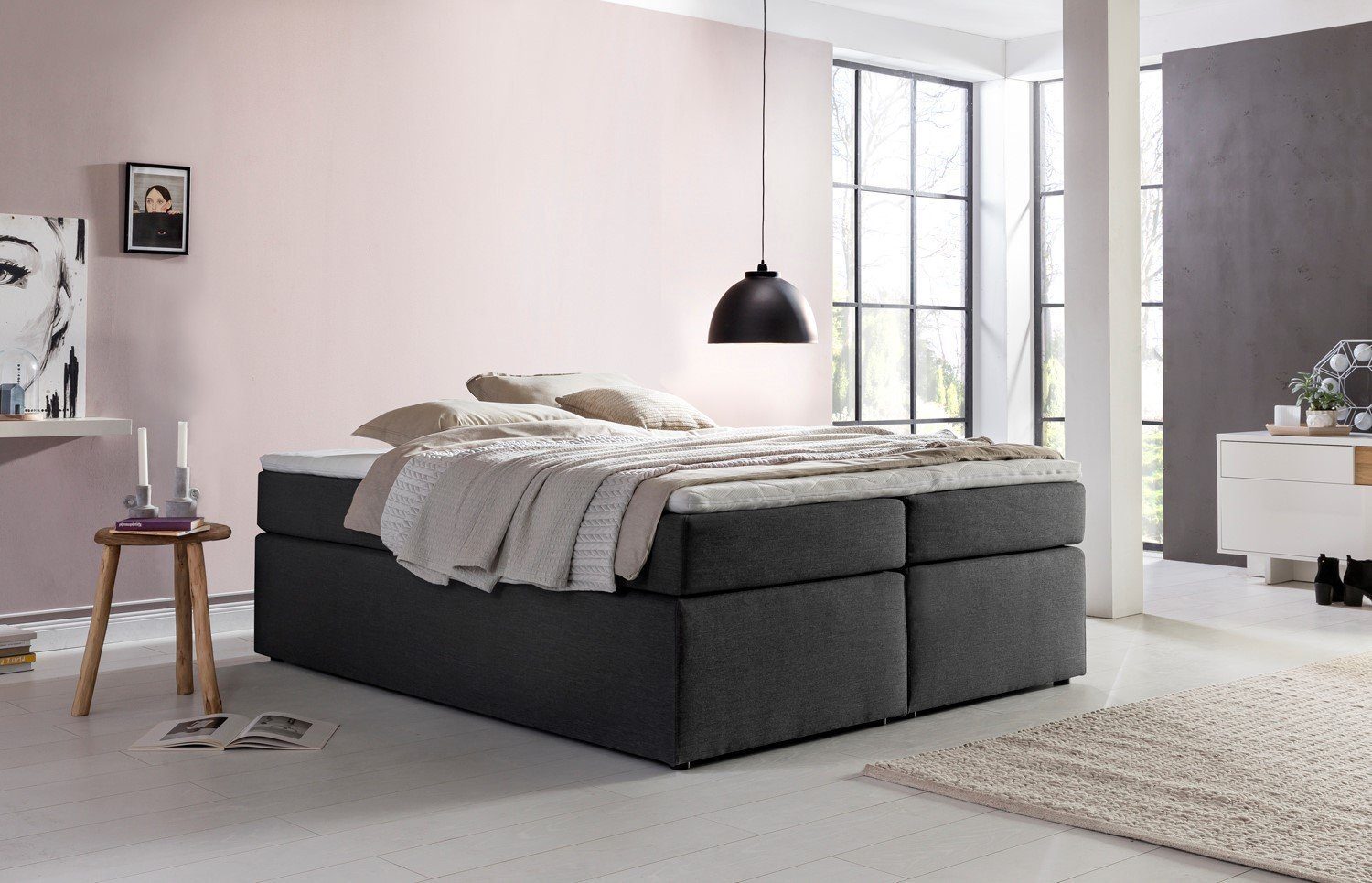Möbelfreude Boxspringbett Boxspringbett Bella Anthrazit 200x200 cm H2, Anthrazit 200x200 cm H2, 7-Zonen Taschenfederkern-Matratze inkl. Visco