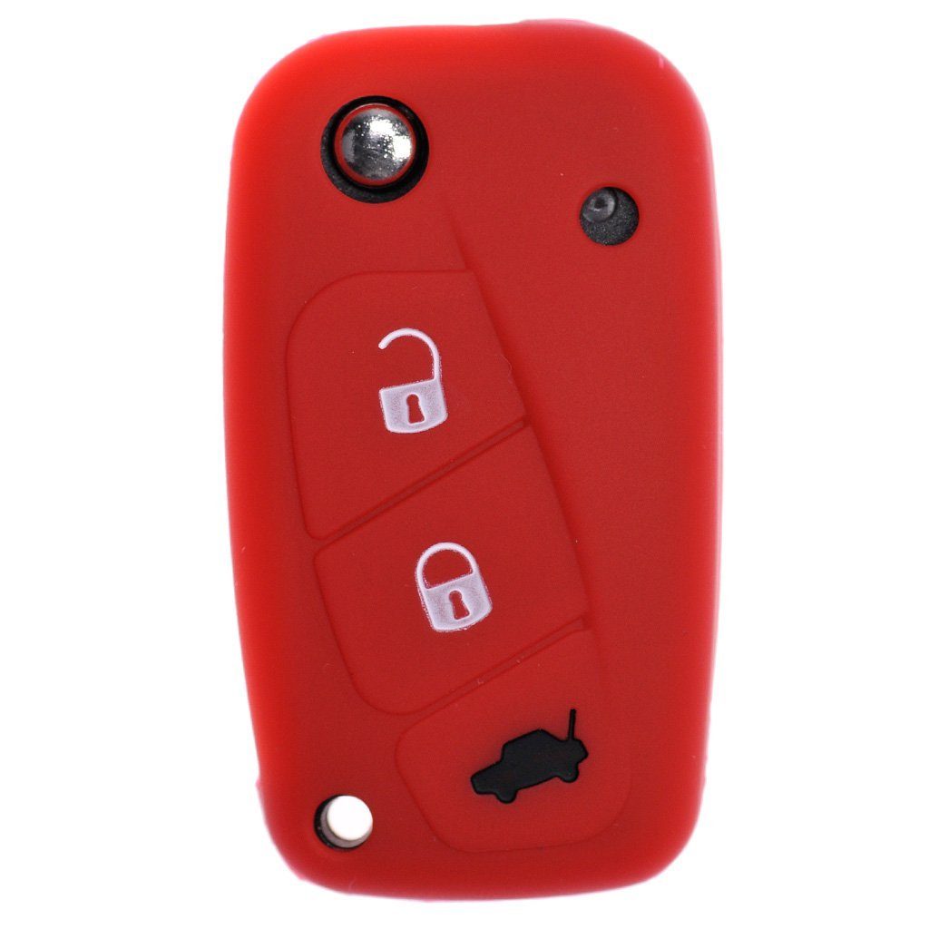 mt-key Schlüsseltasche Autoschlüssel Softcase Silikon Schutzhülle Rot, für FIAT Panda Punto Ducato Stilo Brava Iveco Lancia 3 Tasten