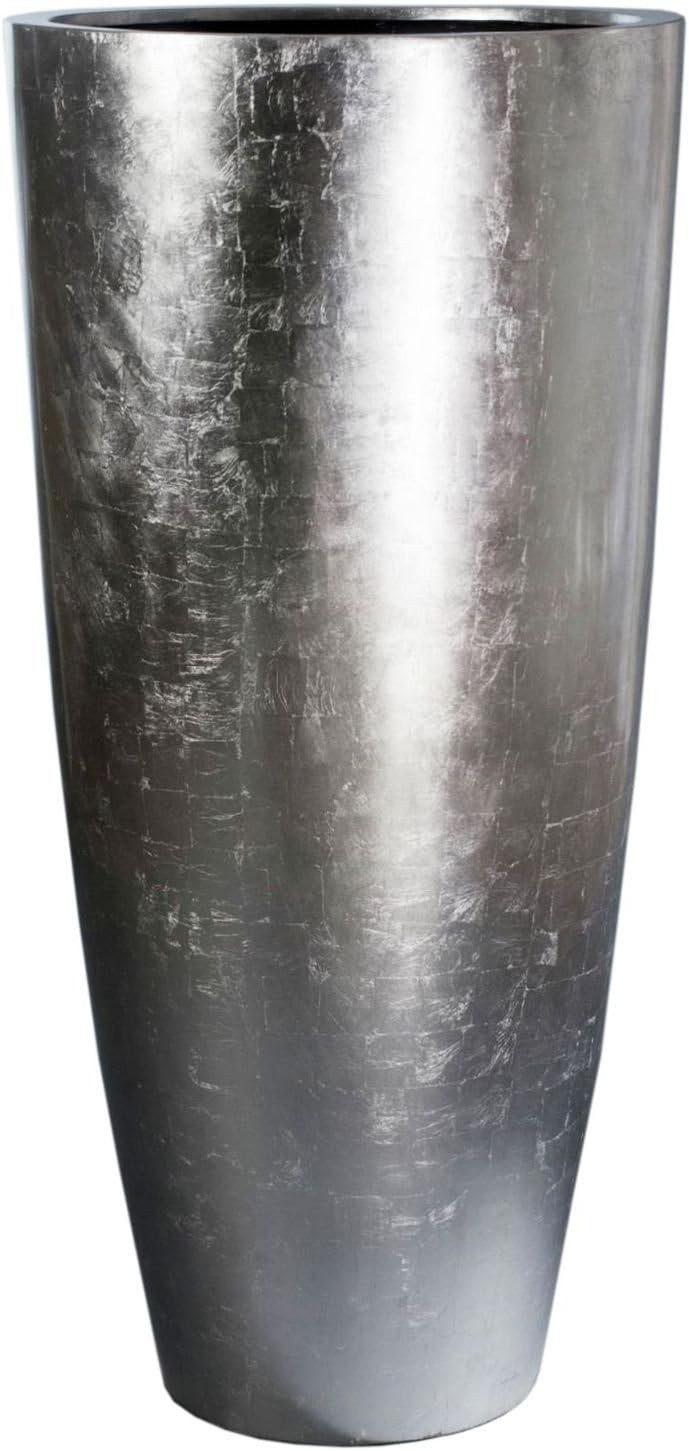 VIVANNO Pflanzkübel Fiberglas CITY Rund - Blattsilber Blattoptik Hochglanz (1 St), 47x100 cm