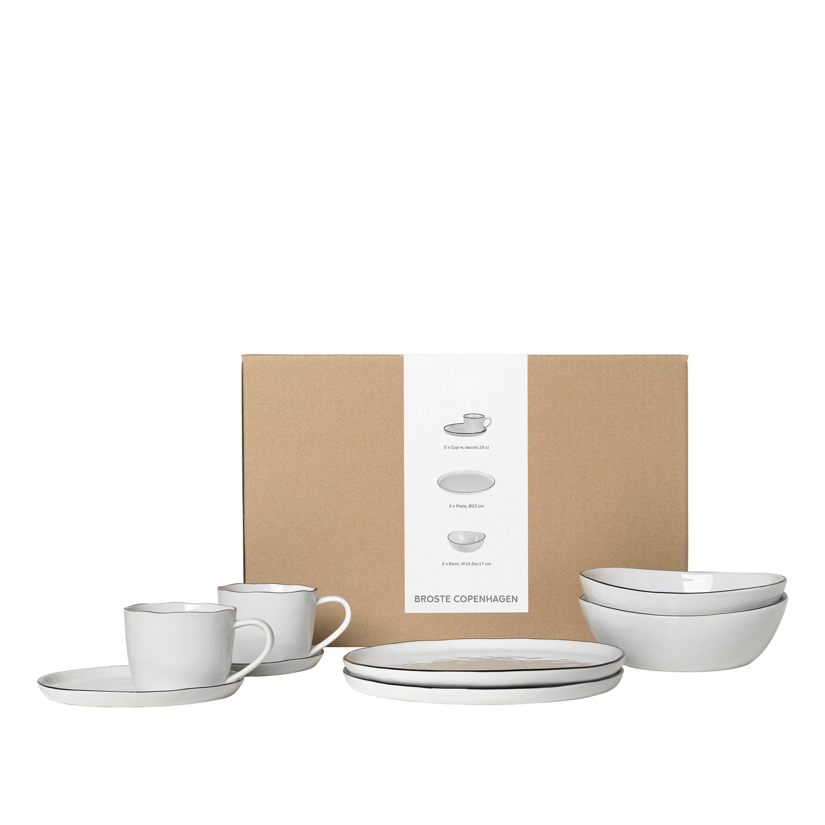 Broste Copenhagen Geschirr-Set Broste Copenhagen Salt Breakfast set for Two (6-tlg), 2 Personen, Porzellan