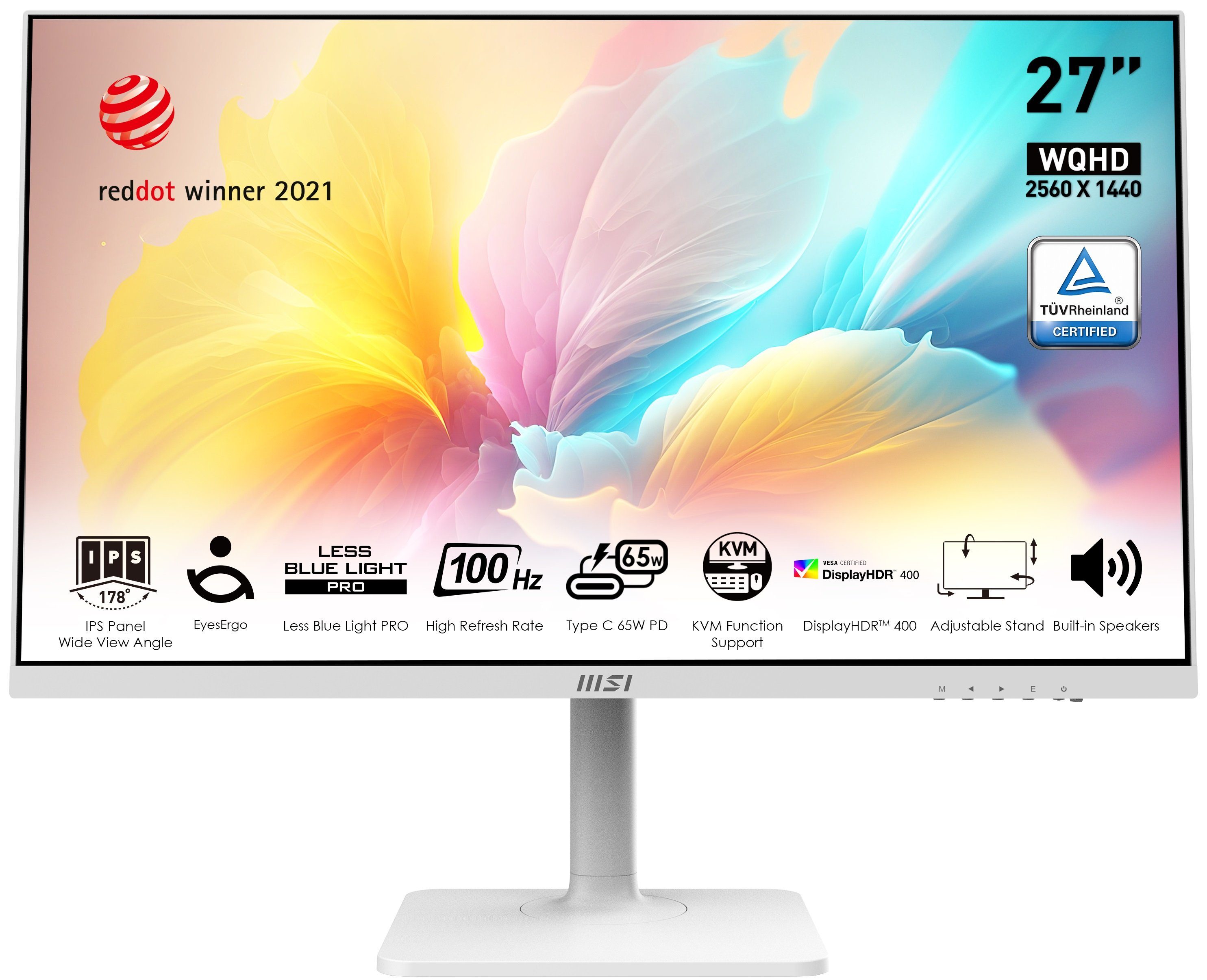 MSI Modern MD272QXPW LED-Monitor (69 cm/27 ", 2560 x 1440 px, WQHD, 1 ms Reaktionszeit, 100 Hz, IPS-LED, höhenverstellbar, 3 Jahre Herstellergarantie, USB-C)