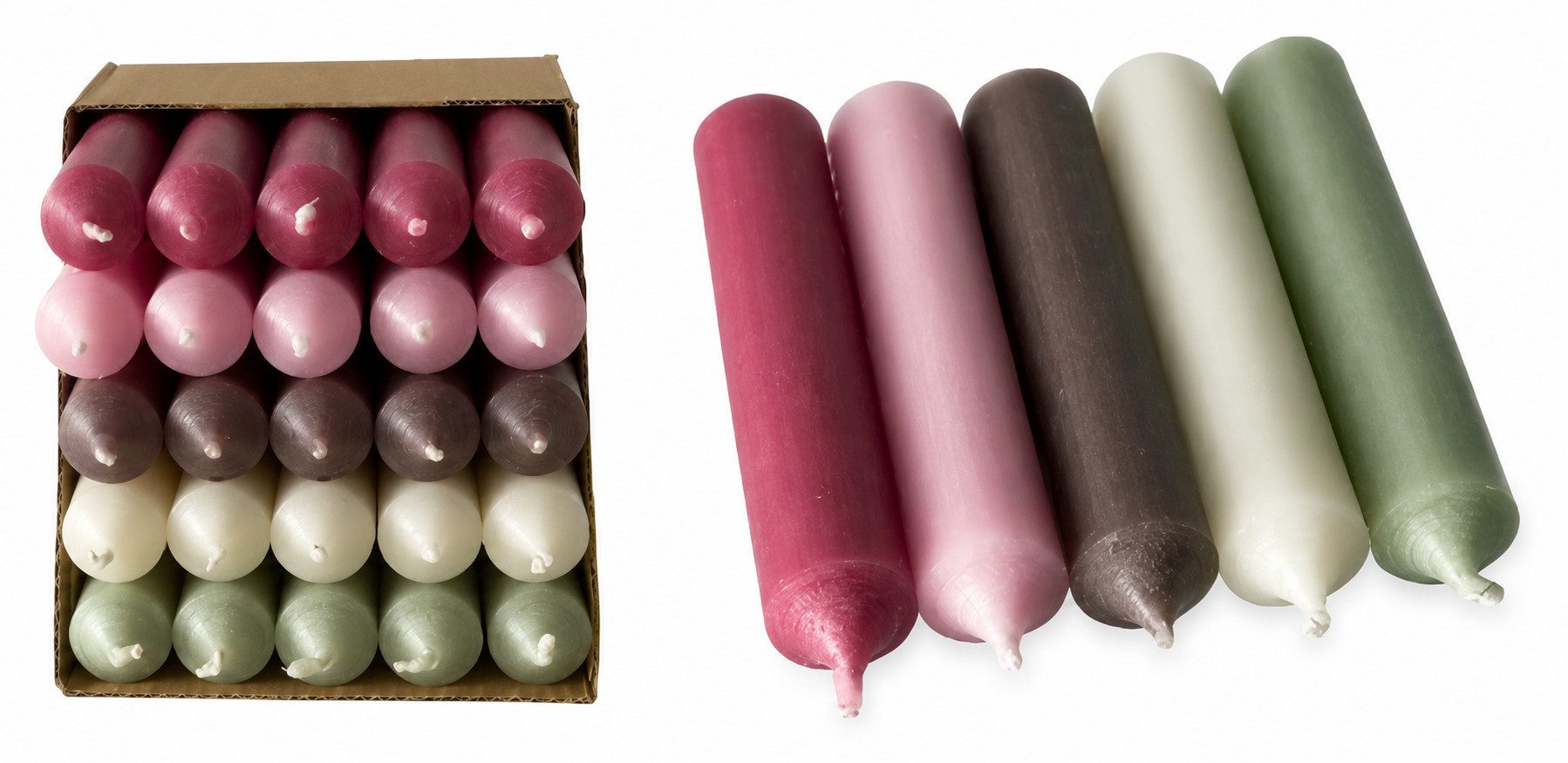 Hahn Kerzenfarm Spitzkerze Otto Kurze Stabkerzen Farbmix „Soft Garden“ Set 9, durchgängig gefärbt, RAL Farben, Made in Germany, tropffrei