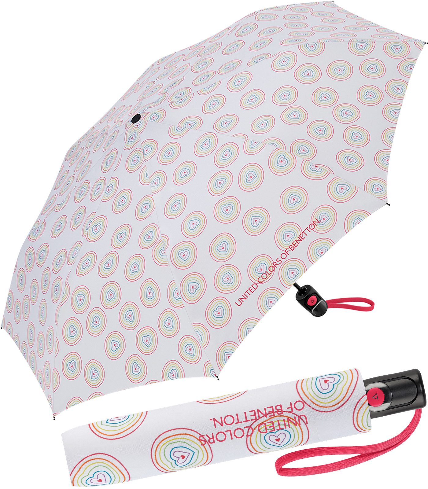 United Colors of Benetton Taschenregenschirm für Damen mit Auf-Automatik FS 2026 Design, klein, leicht, stabil und modern