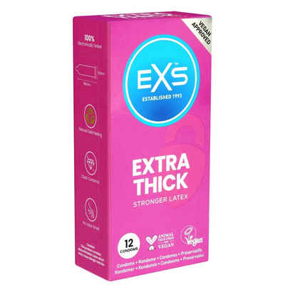 EXS Kondome Extra Thick (Extra Safe) - starke Kondome Packung mit, 12 St., extra sichere Kondome für Analverkehr, Kondome mit dicker Wandstärke, strapazierfähig und reißfest