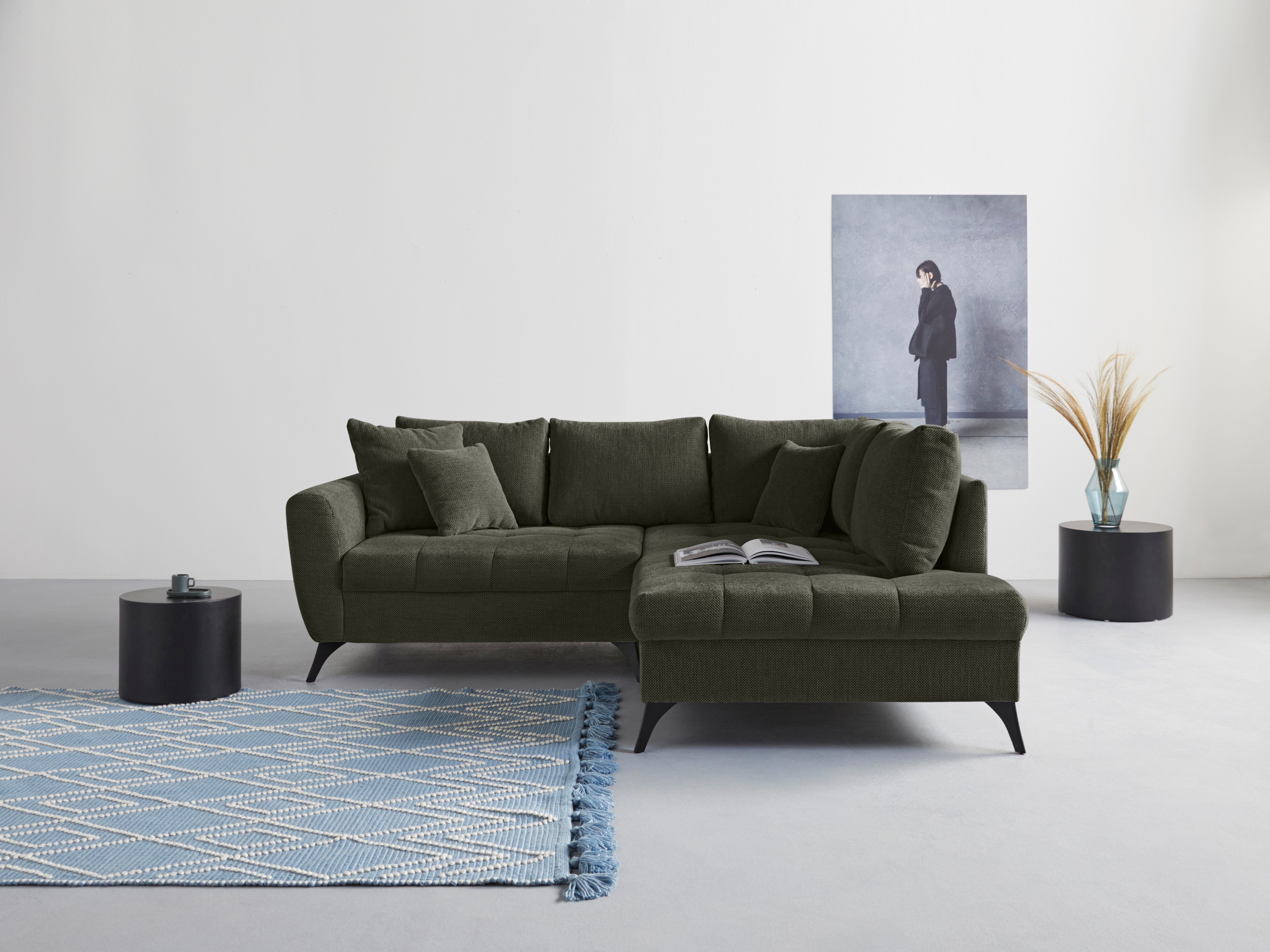 INOSIGN Ecksofa Lörby, auch Aqua feine im lose Steppung clean-Bezug, Kissen Sitzbereich, mit