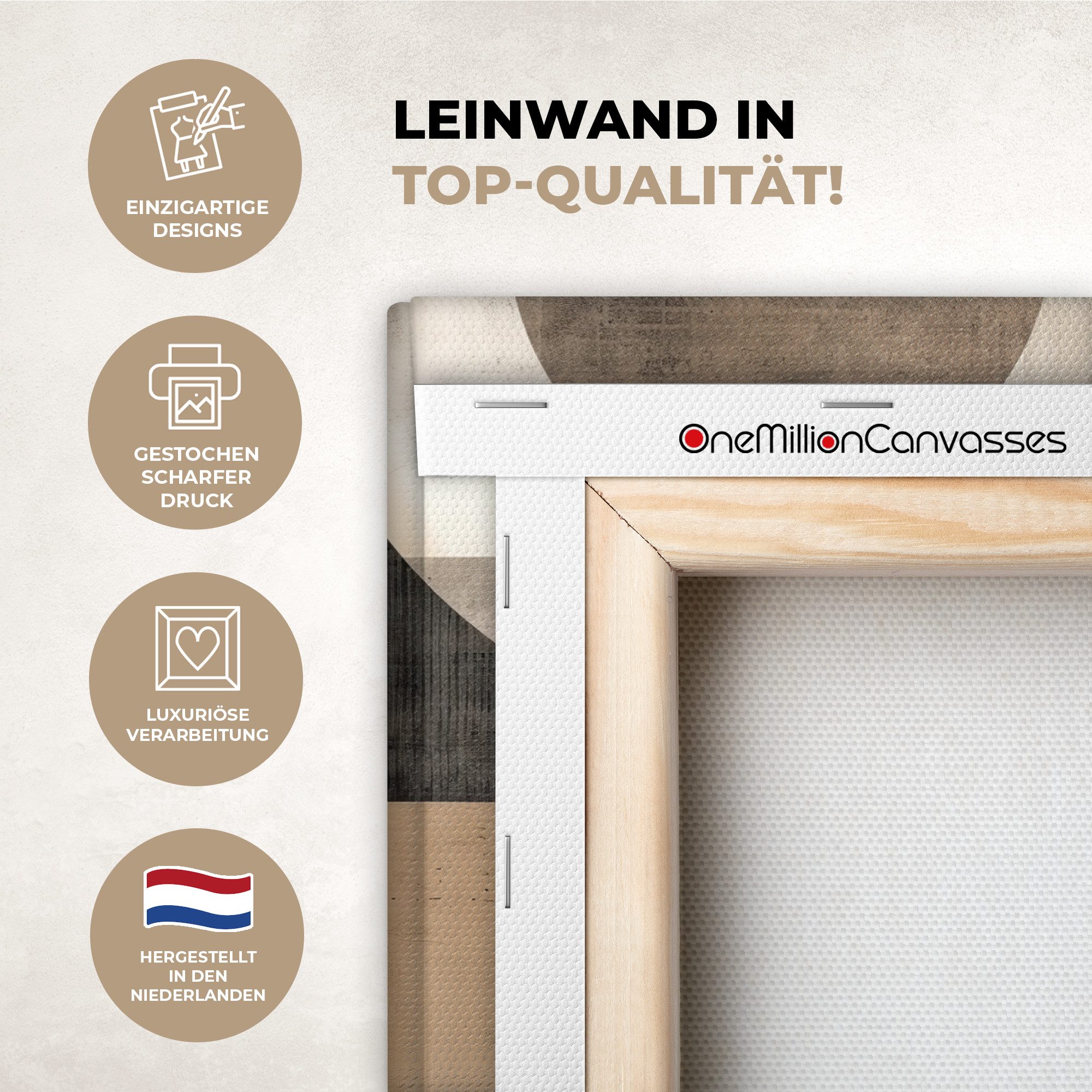 OneMillionCanvasses® Leinwandbild Abstrakt - Formen - Modern - Beige, Fotodruck (1 St), Leinwand Bilder Klein, Wand Dekoration Aesthetic 30x20 cm