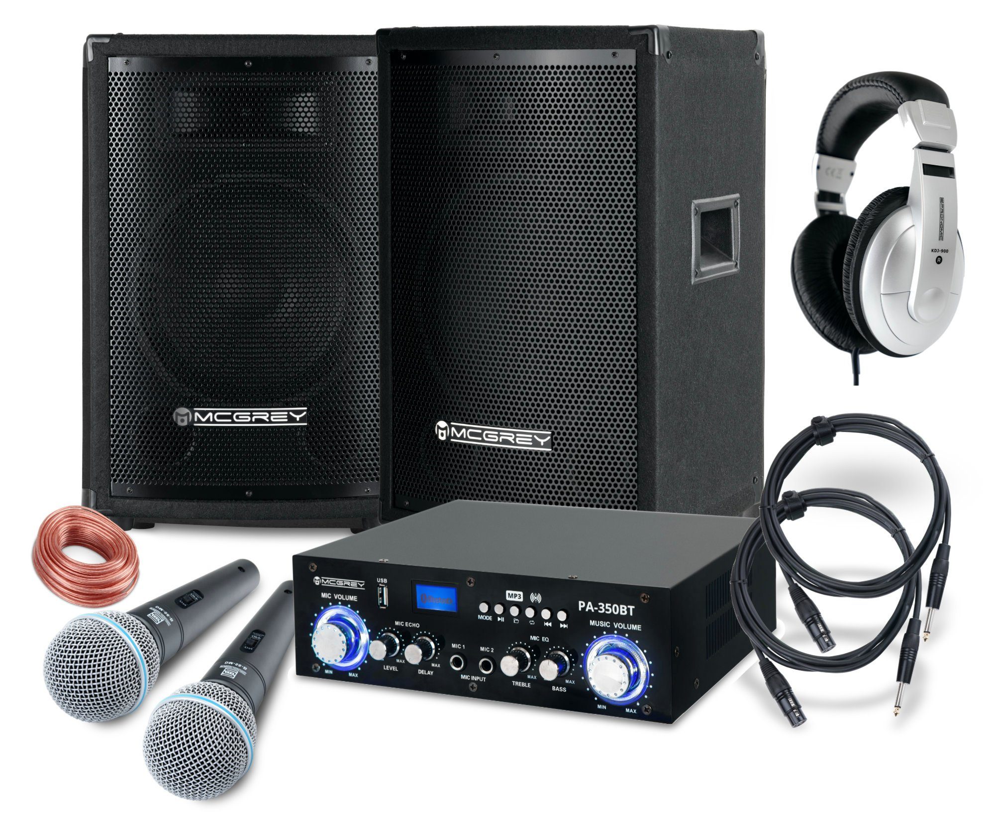 McGrey DJ Karaoke Komplettset PA Anlage Party-Lautsprecher (Bluetooth, 400 W, Partyboxen 25cm (10 zoll) 2-Wege System - inkl. Endstufe & Mikrofone)
